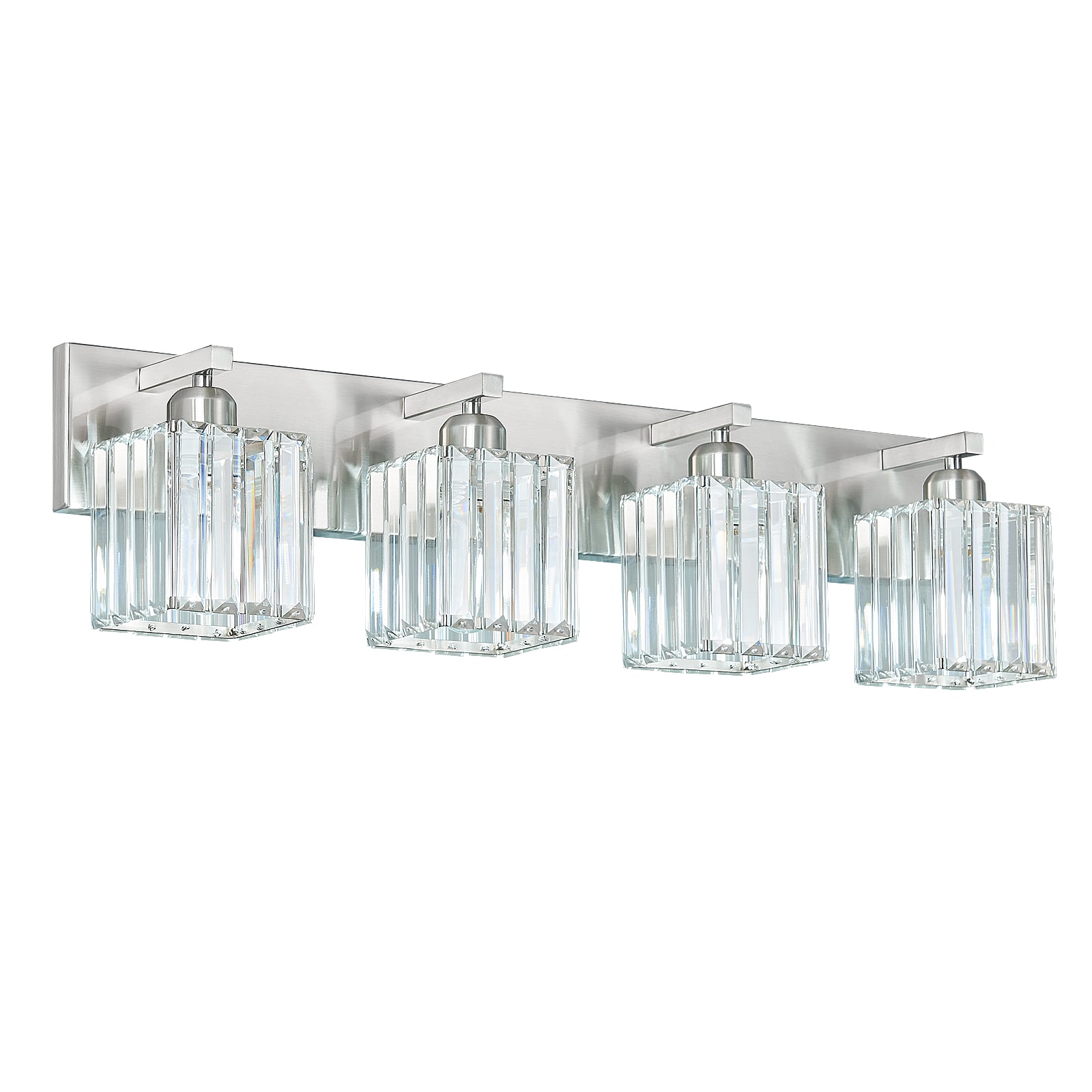 ZHLLMQ Vanity 28.74in 4-Light Brushed Finish Sand Nickel Tone Non-Integrated LED Modern Minimalist Vertical Crystal Bathroom Vanity Light