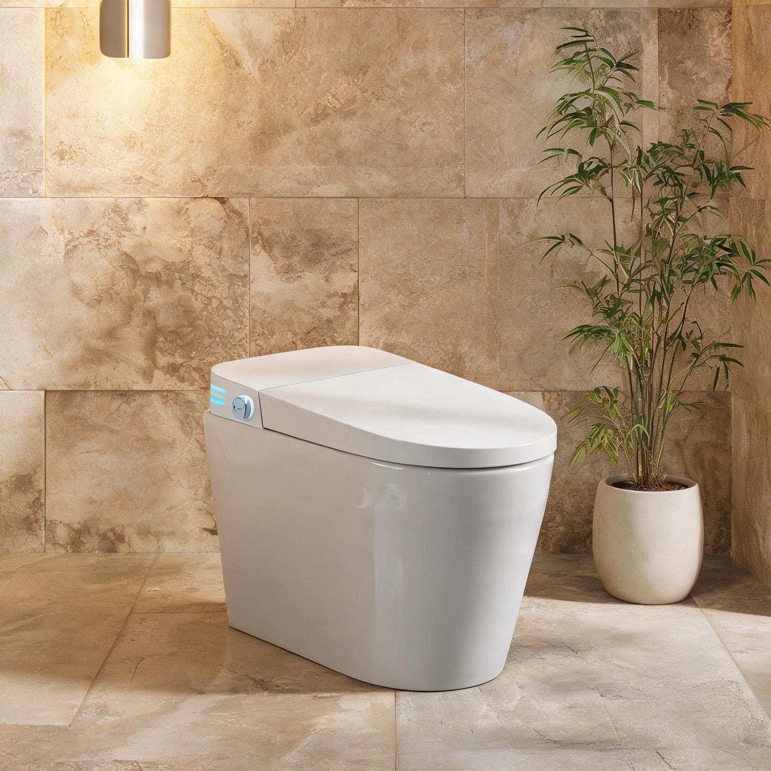 Naturefalls - Remote Operation Toilets and Bidets in White 26.8 x 15.8 x 18.1 in with LED Lighting
