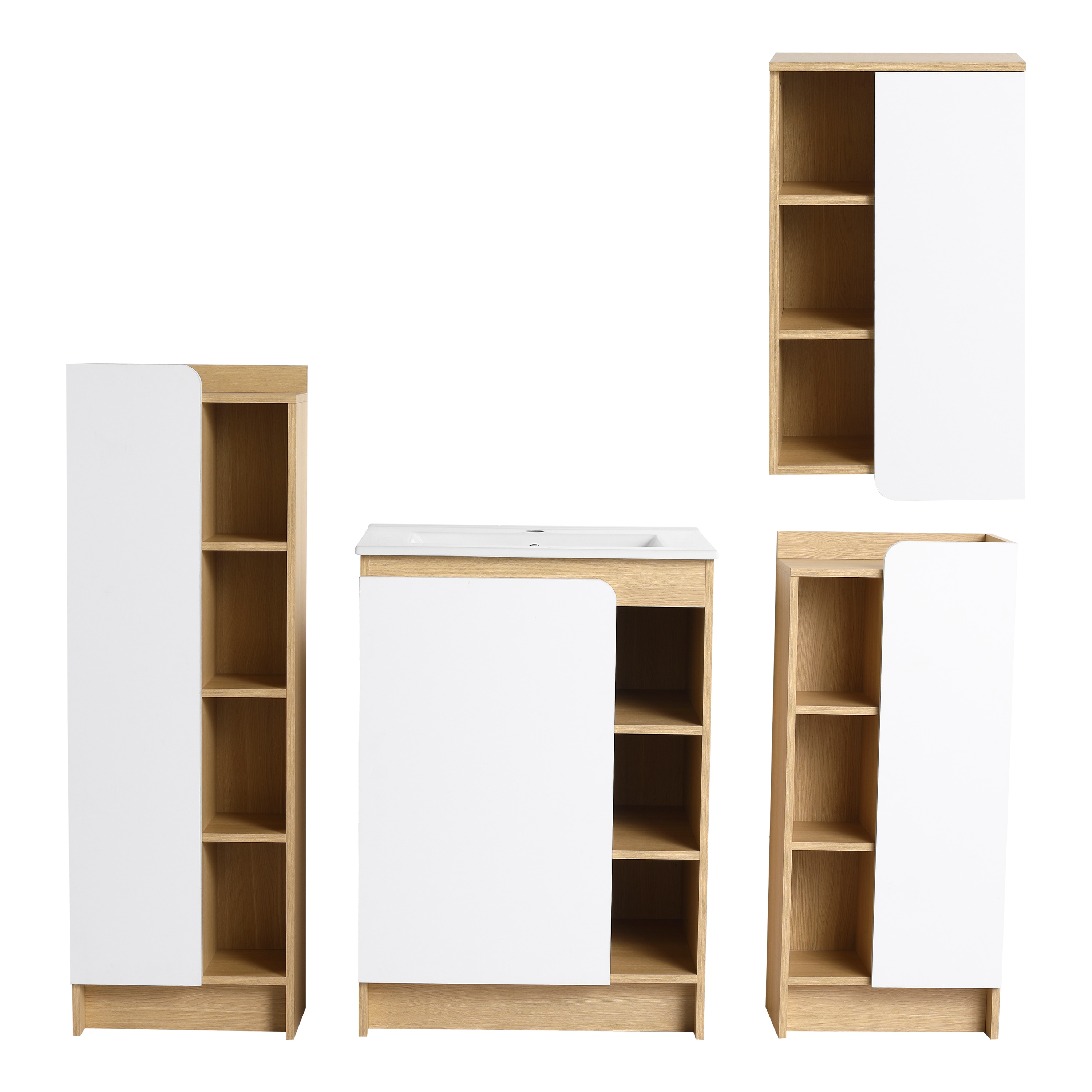 BEARSOLIM 4-Piece Bathroom Vanity Set with Thin-Edge Ceramic Sink Vanity Combo with Storage Cabinets Dual-Color Door Panels