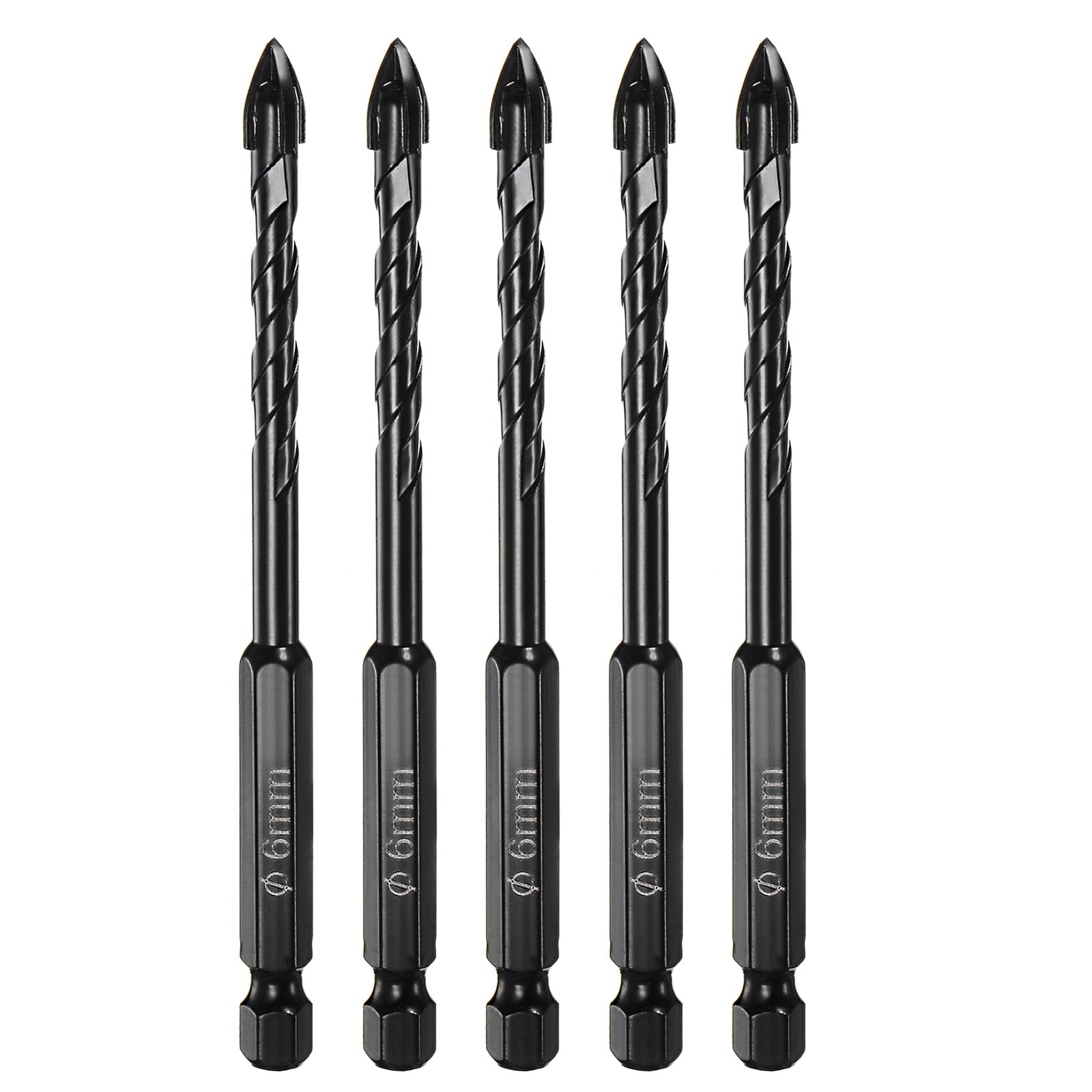 Unique Bargains 5pcs Masonry Drill Bits 6mm Concrete Drill Bit 1/4 Inch Hex Shank Ceramic Tile Drill Bit Carbide Tip for Brick Glass Plastic Ceramic Tile Wall Mirror Black #S26030300UX2125