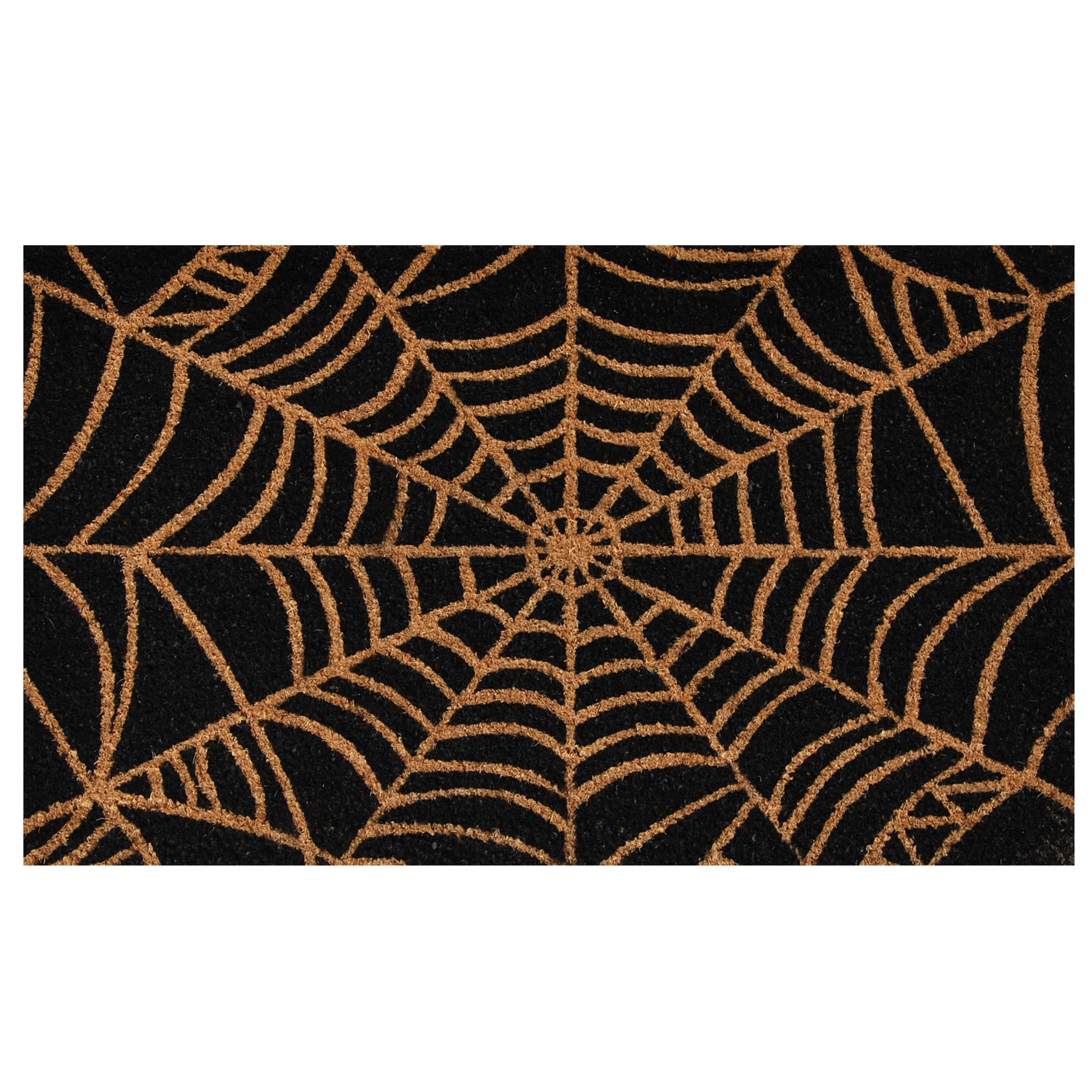 Natural and Black Coir Spider Web Outdoor Doormat 17" x 29"