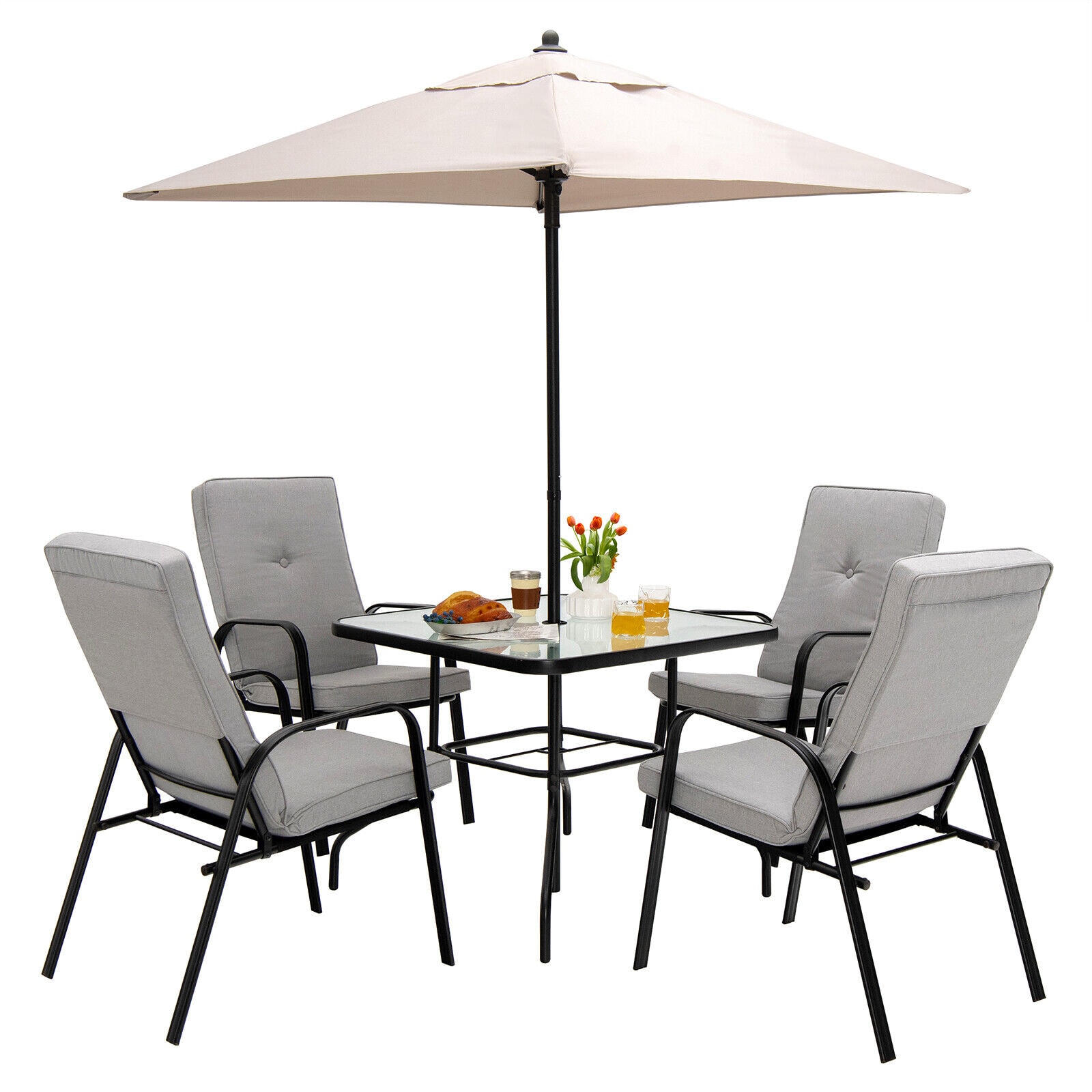 Volenca 5-ft Outdoor Square Patio Market Table Umbrella with 4 Steel Ribs and Push-Up Quick Release