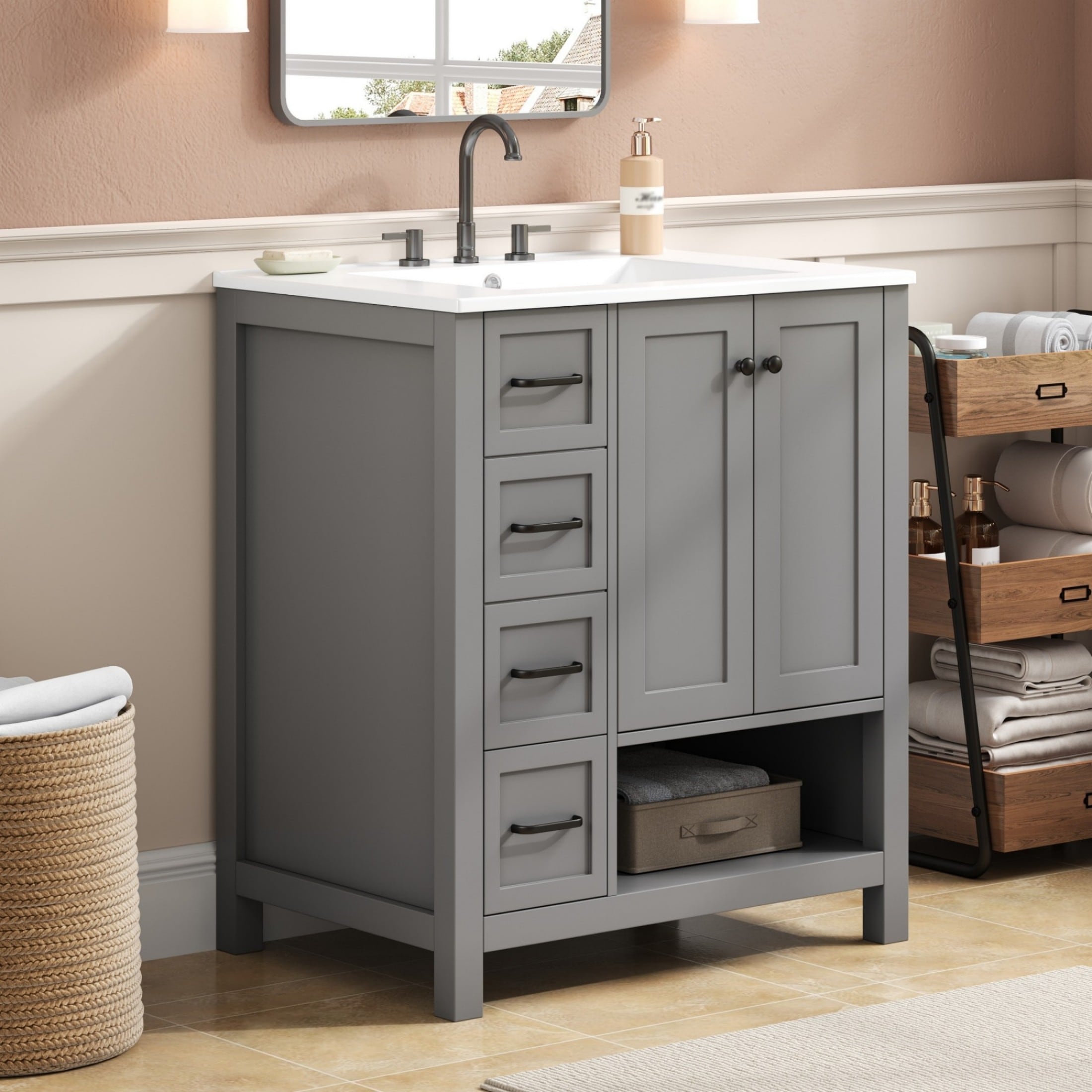 Ayelon 30-in Gray Undermount Single Sink Bathroom Vanity with White Ceramic Top
