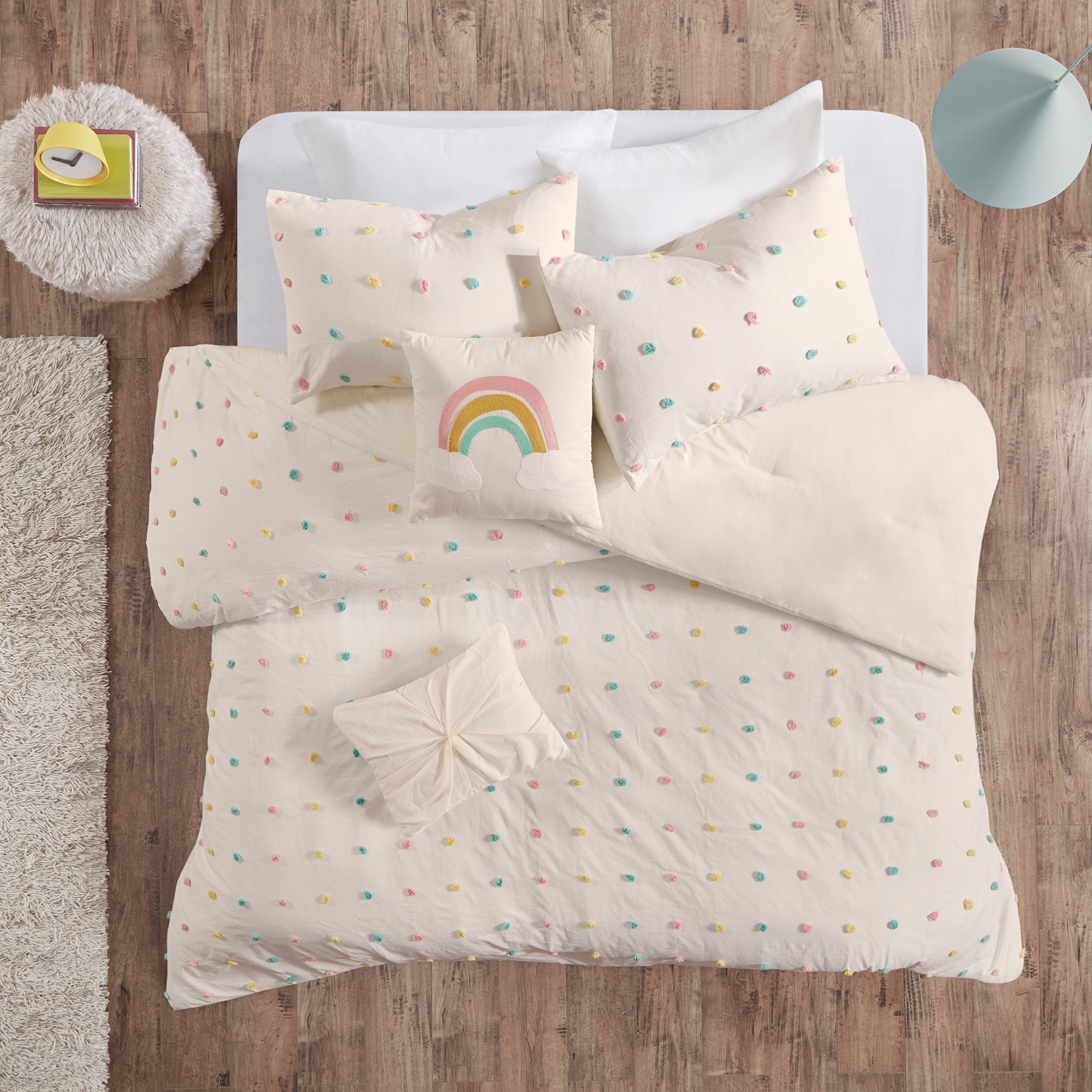 Full Multicolor Cotton Jacquard Pom Pom Comforter Set