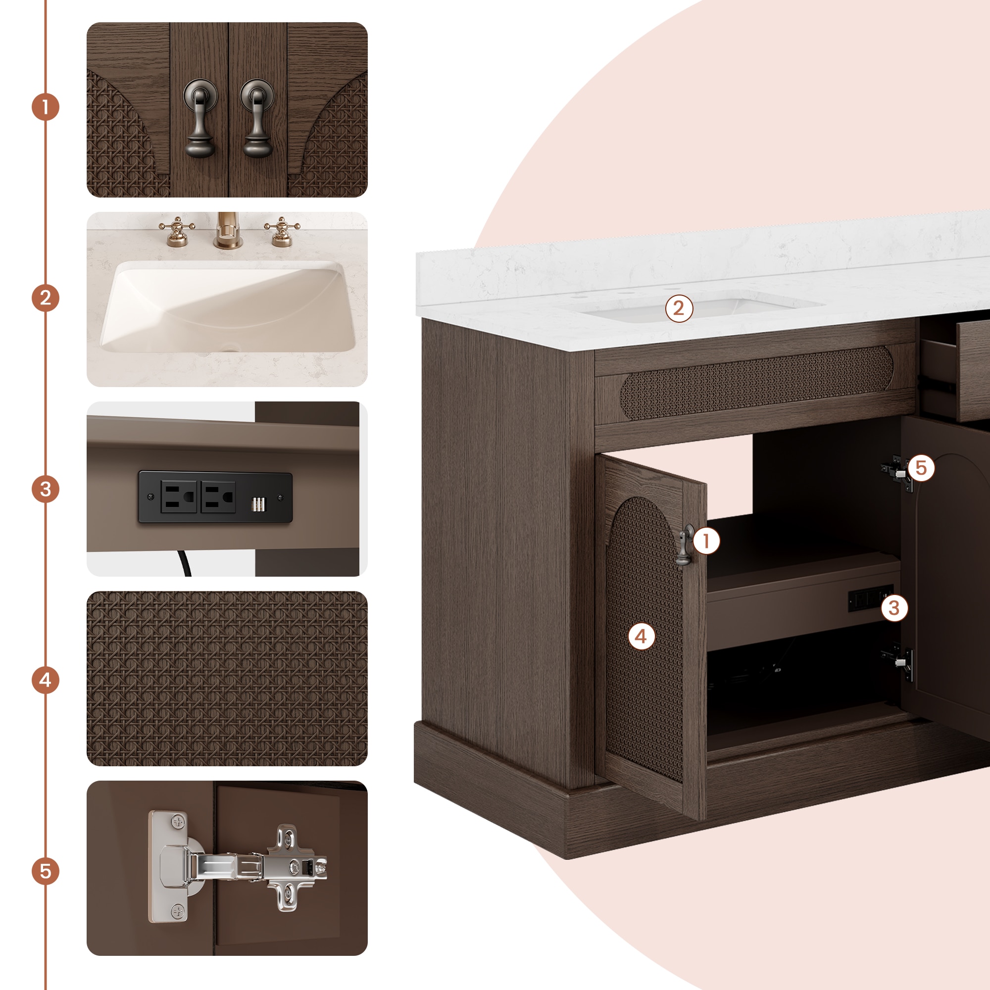 REVERIE225×11 JEAREY Fully Assembled 72-in Dark Brown Undermount Double Sink