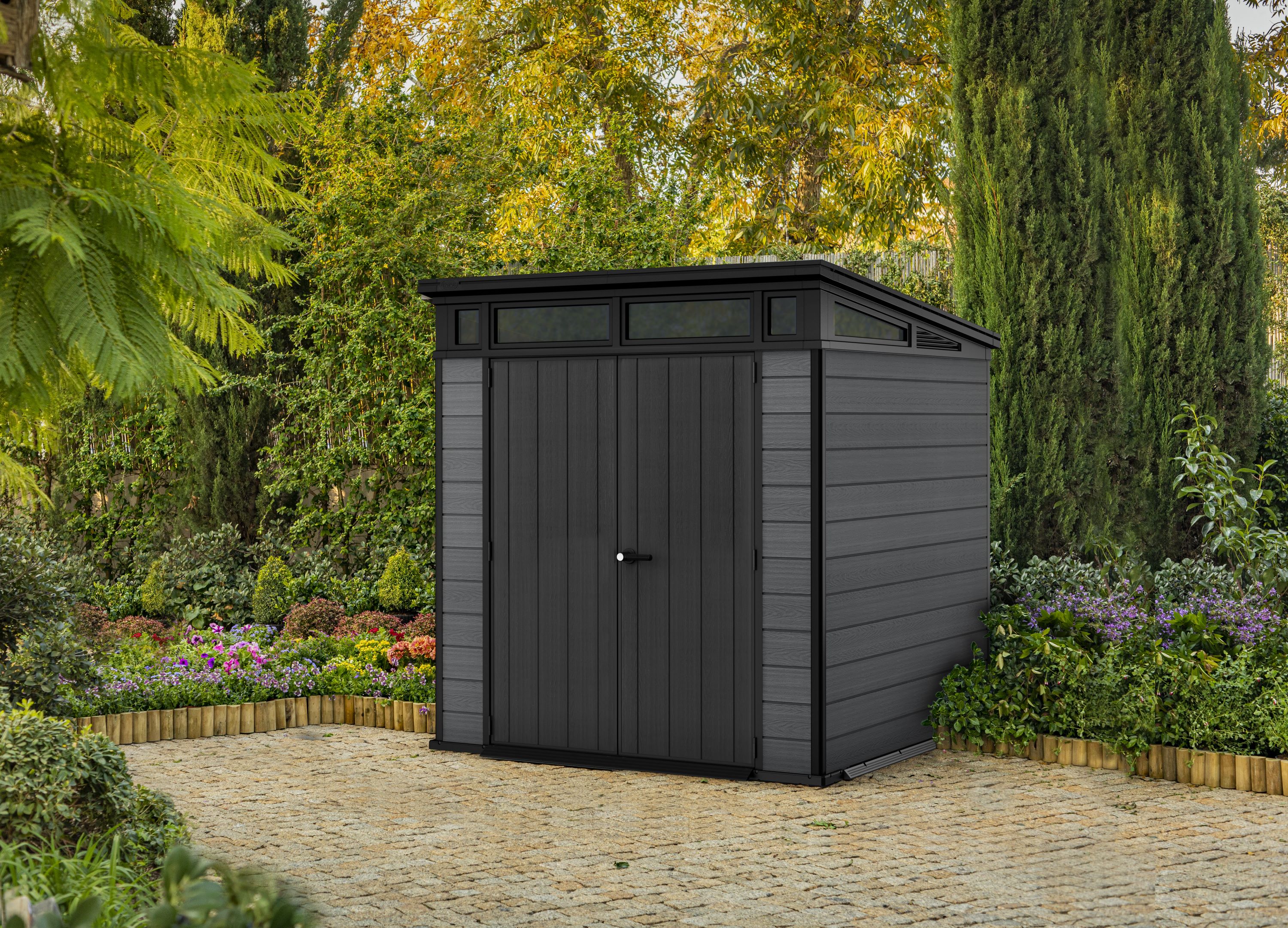 Keter 7-ft x 7-ft Cortina Modern Lean-to Resin Storage Shed (Floor 