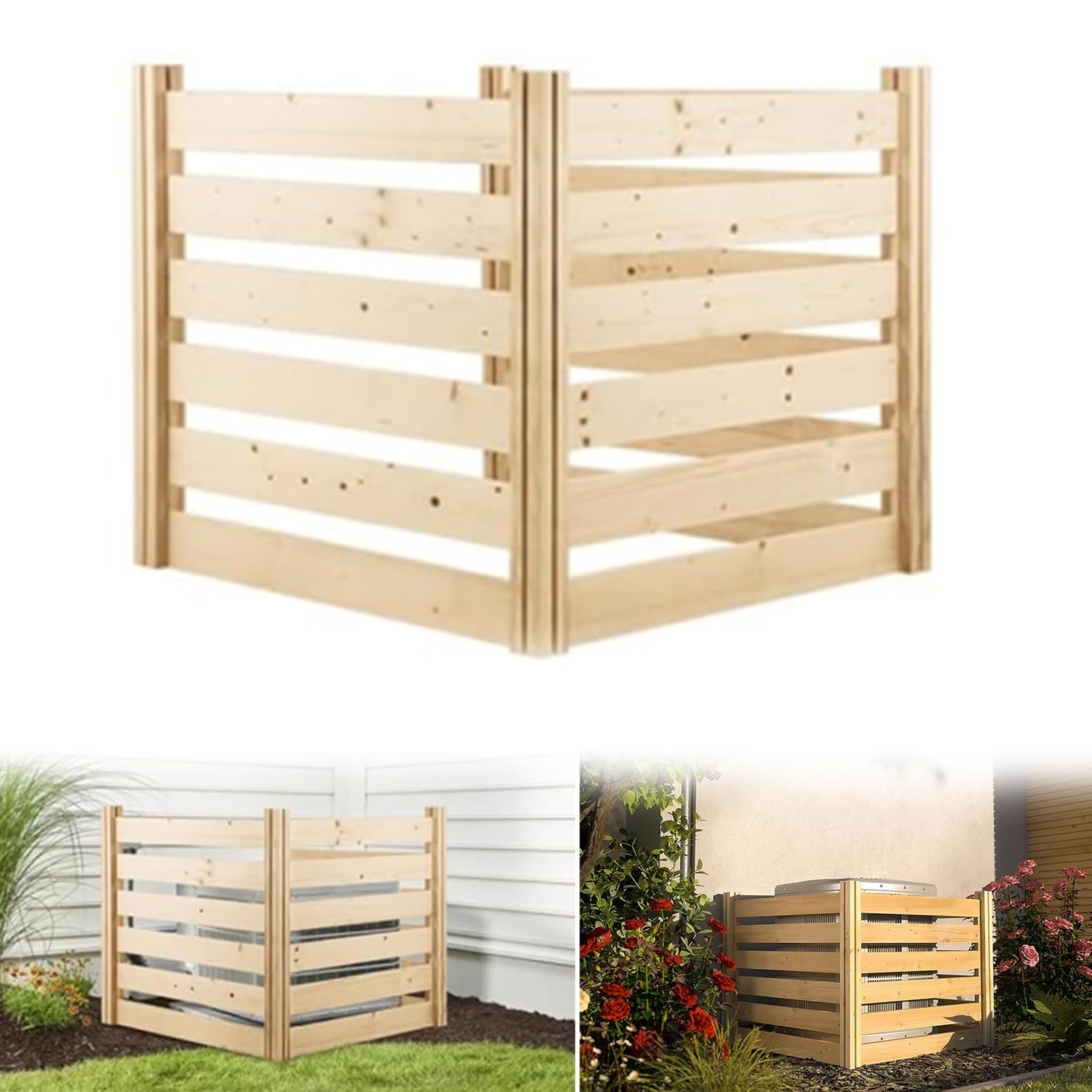 KHKFY Outdoor Privacy Fence Screen Cedar Wood Air Conditioner Cover for ...