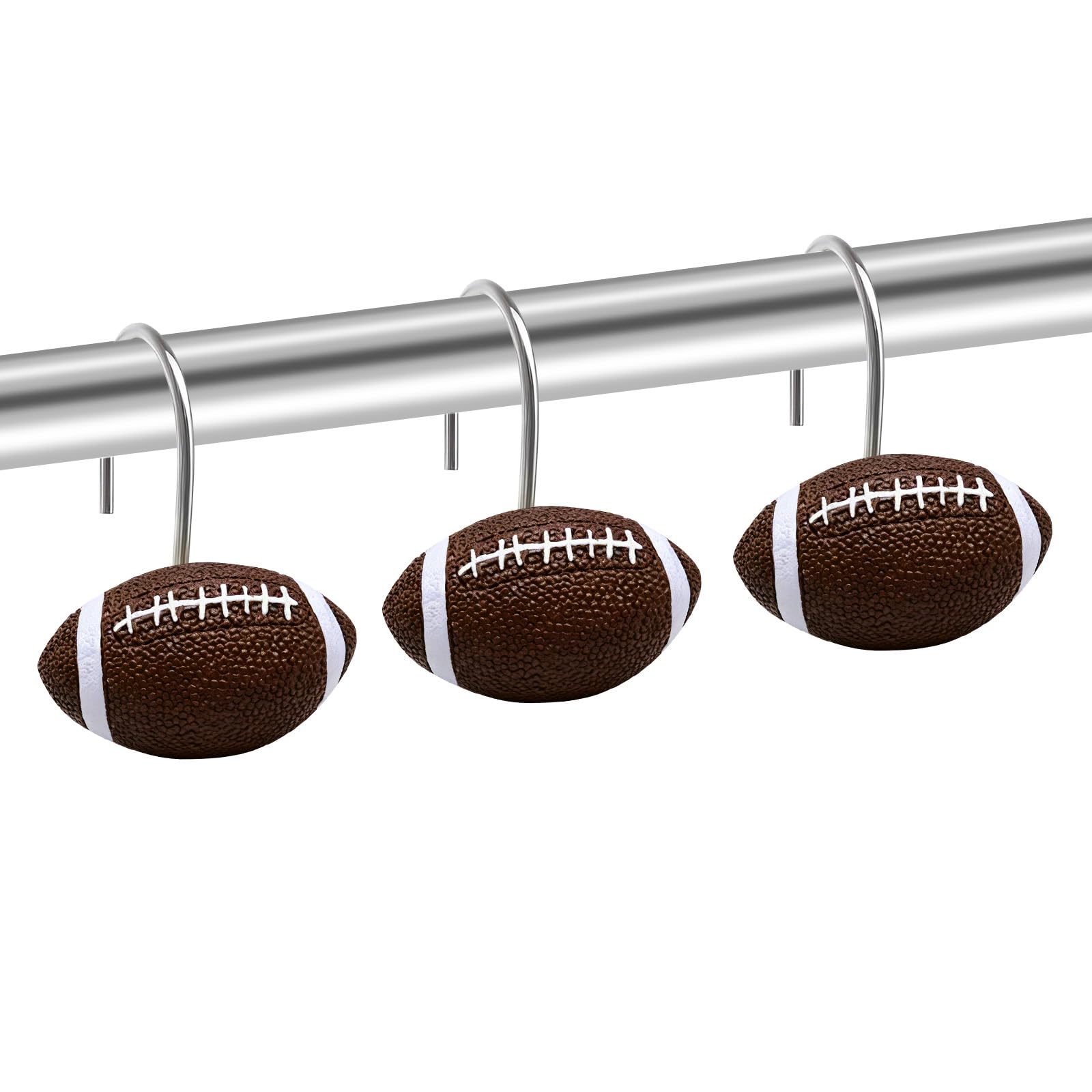 Aoibox  Football Shower Curtain Hooks Set of 12 Stainless Steel Rings for Boys Bathroom Sports Decor Accent