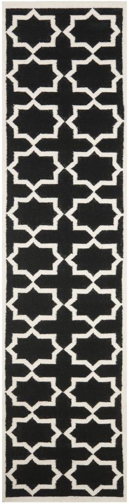 Safavieh DHU549L-210 Dhurries Neva 2 x 10 (ft) Wool Black/Ivory Rectangular Indoor Geometric Coastal Runner rug