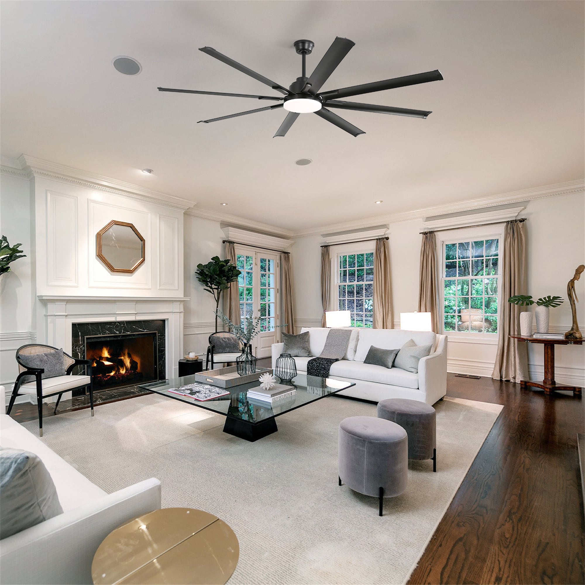 BABOOM BOM-P262458-OR Modern Large Design Ceiling Fan 84-in Color-Changing Integrated LED Smart Black with Aluminum Blades Fandelier Ceiling Fan With Light - Remote Included ( 8 -Blade )