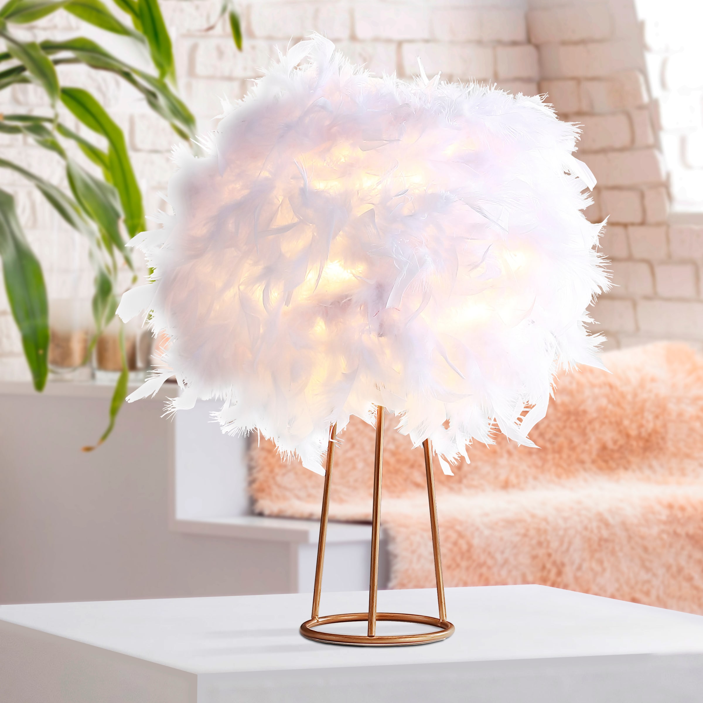 15 LED Black Ostrich Feather Table Lamp Desk Light