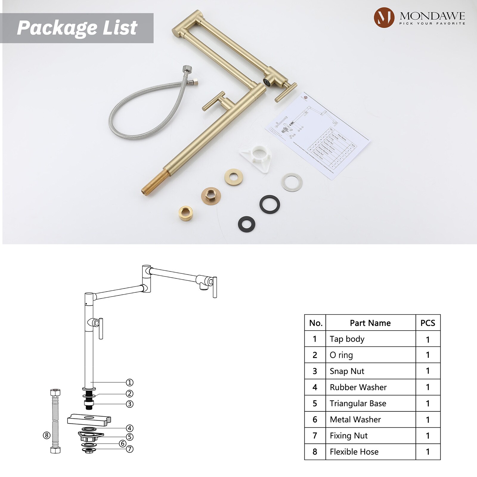 Mondawe MDT80199-GD Kitchen-Faucets - View #9