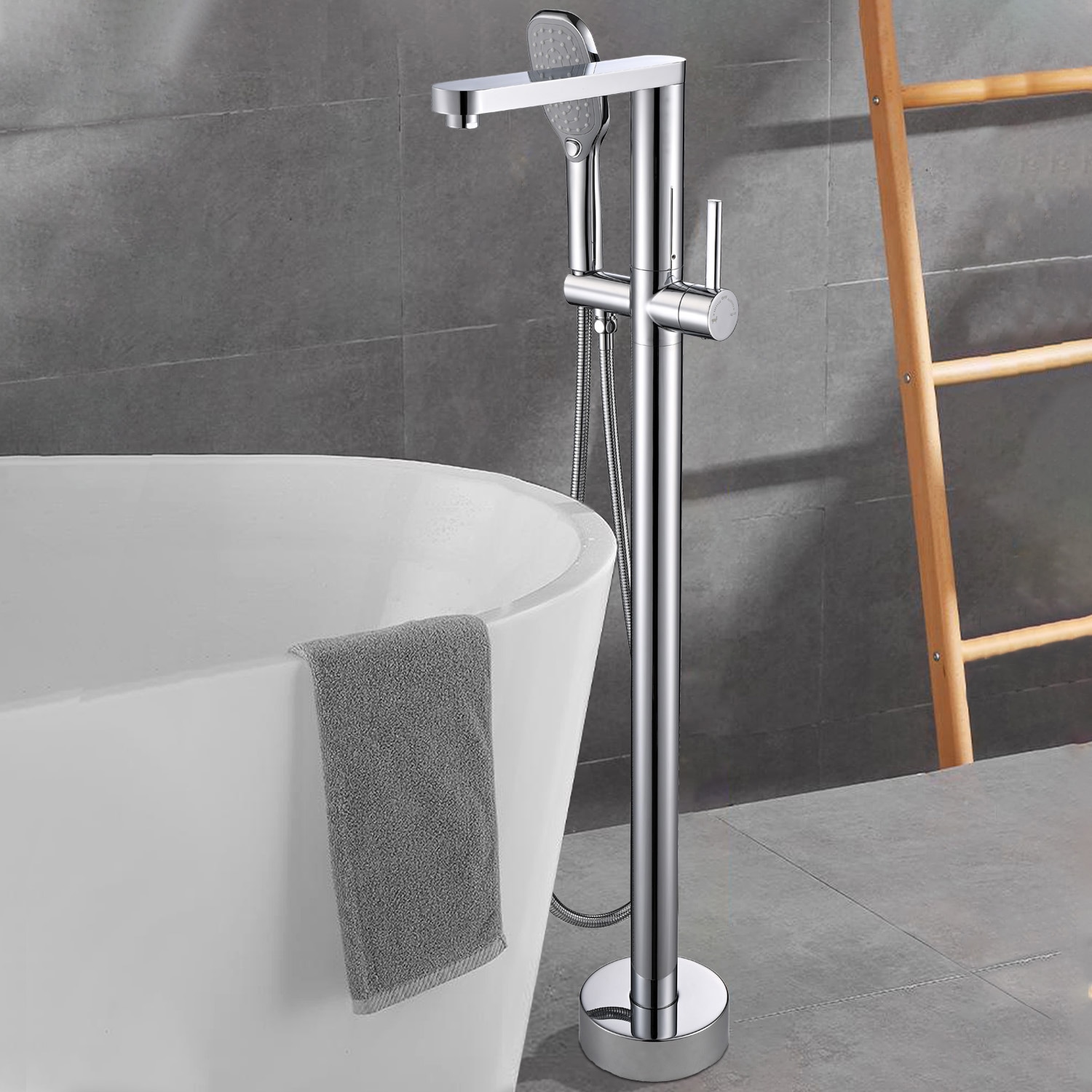 Maincraft HHK4110CH Chrome 1-handle Freestanding High-arc Bathtub Faucet with Hand Shower