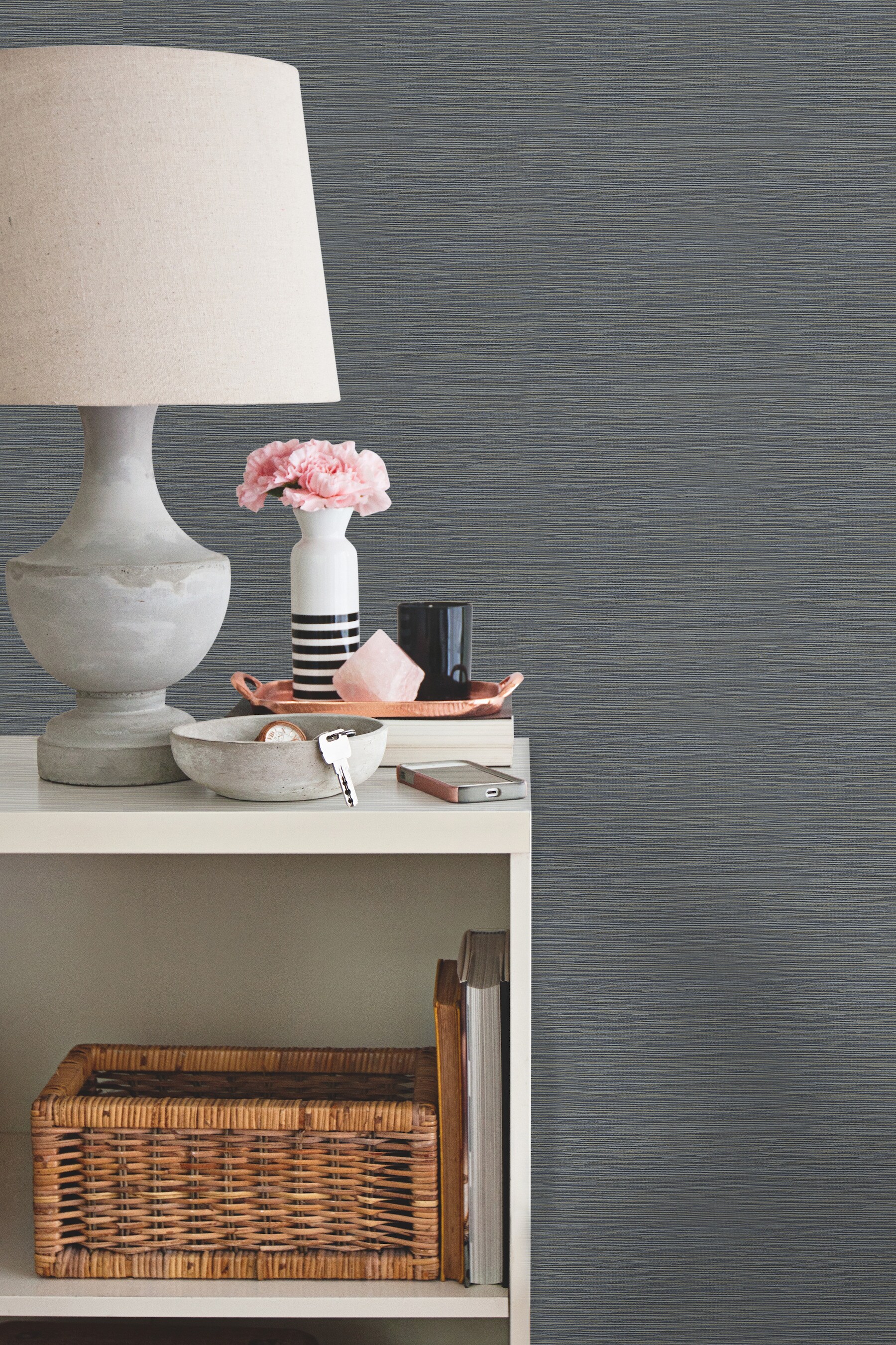 York Wallcoverings CD1040N Color Digest 60.8-Sq. Feet Navy Vinyl Grasscloth Unpasted Wallpaper