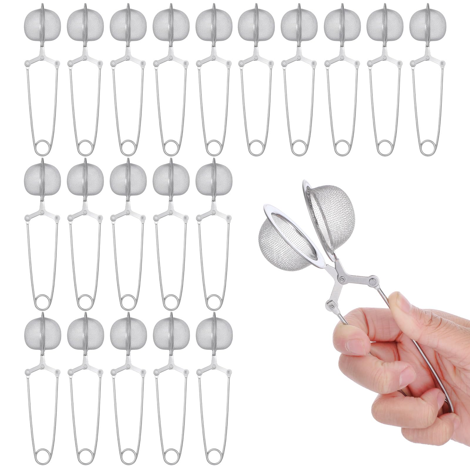 LILILIAN FMY  20 Pcs Stainless Steel Snap Ball Tea Infuser Strainers with Handle Reusable Fine Mesh Filters for Loose Leaf Tea Spices and