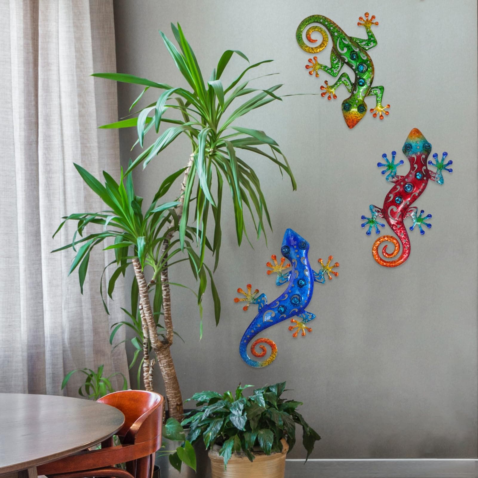 HTQXS Metal Gecko Wall Decor Set Outdoor Lizard Art for Garden Fence ...