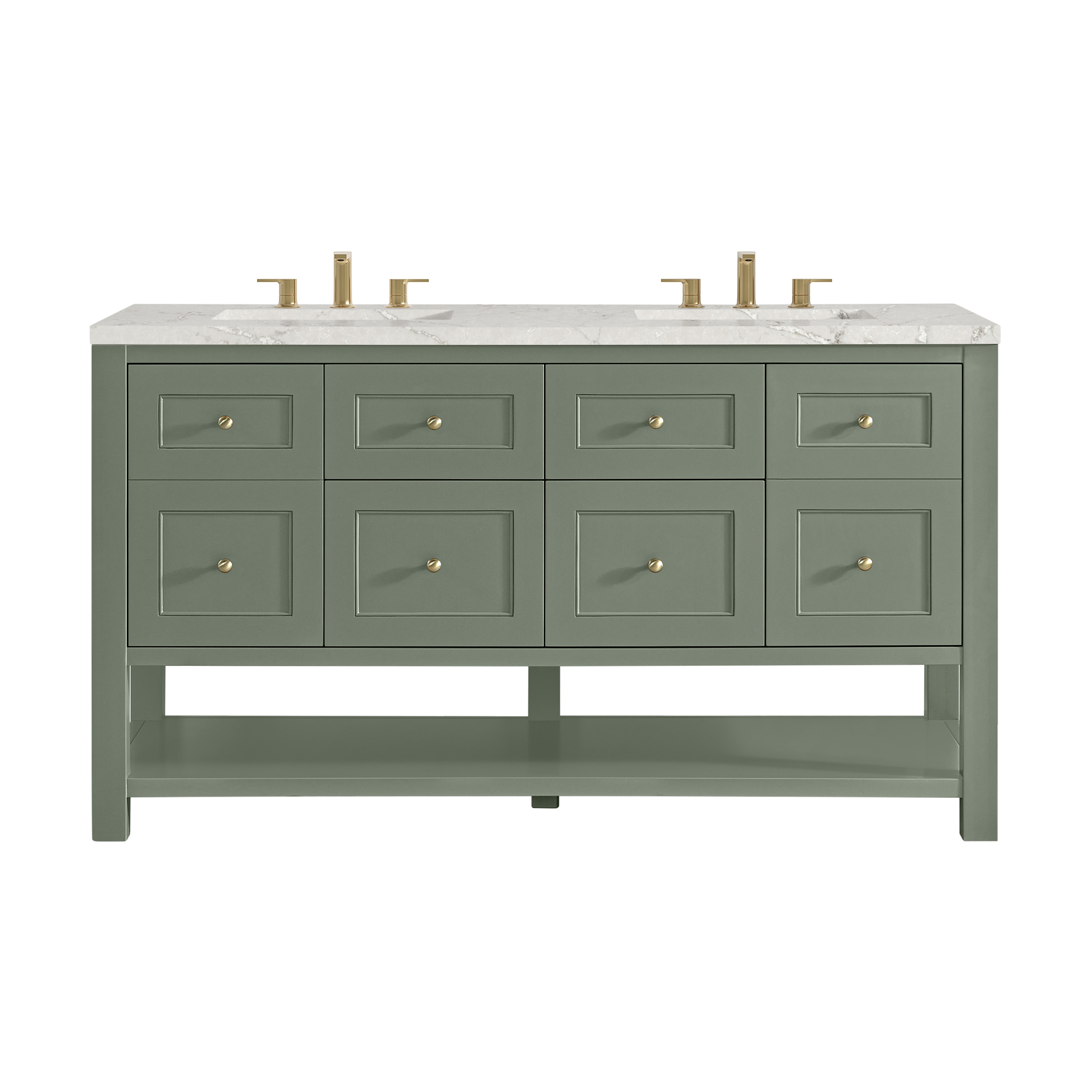 James Martin Vanities 330-V60D-SC-3VSL Breckenridge 60-in Smokey Celadon Undermount Double Sink Bathroom Vanity with Victorian Silver Quartz Top