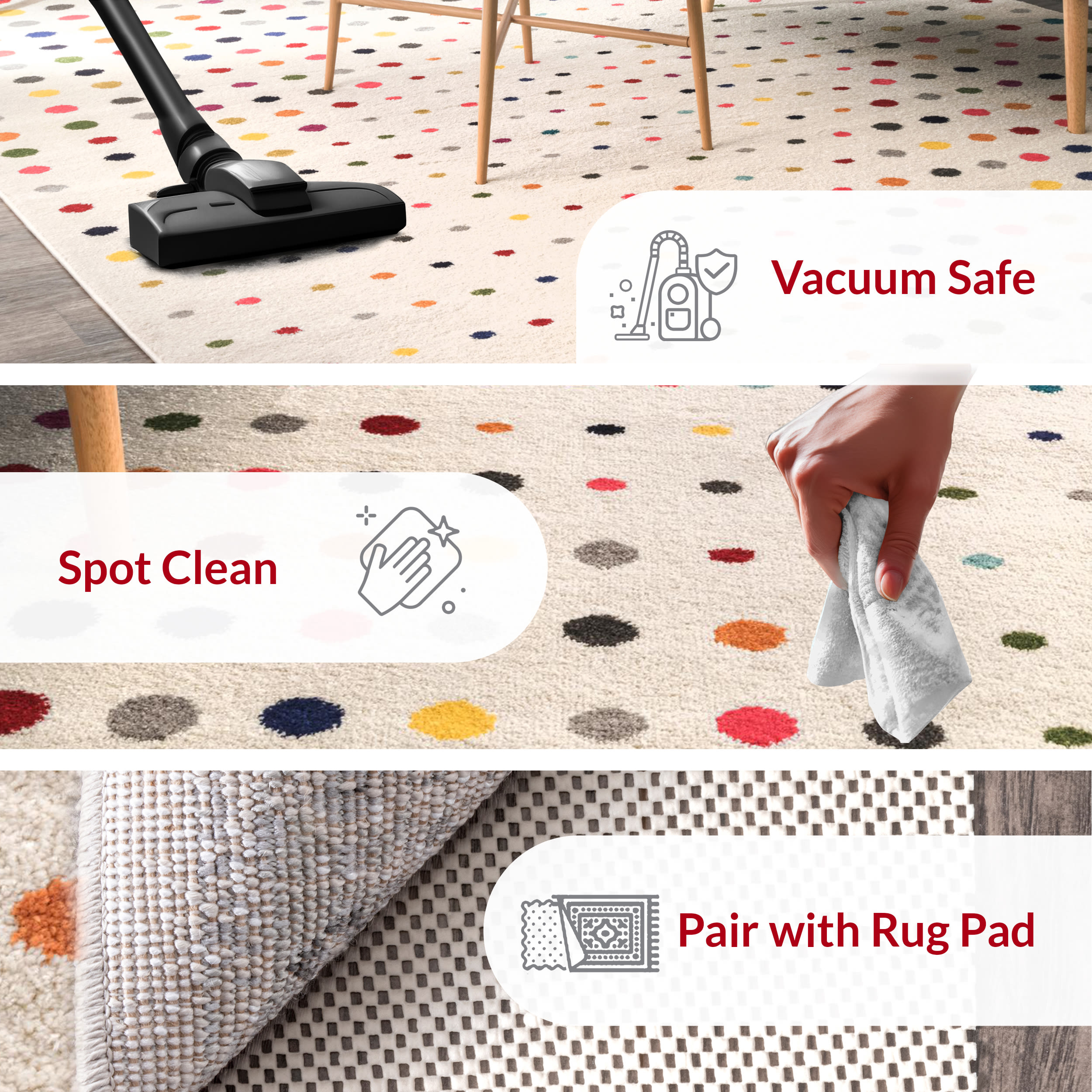 Albina 3' x 5' Multicolor Polka Dot Handmade Rug