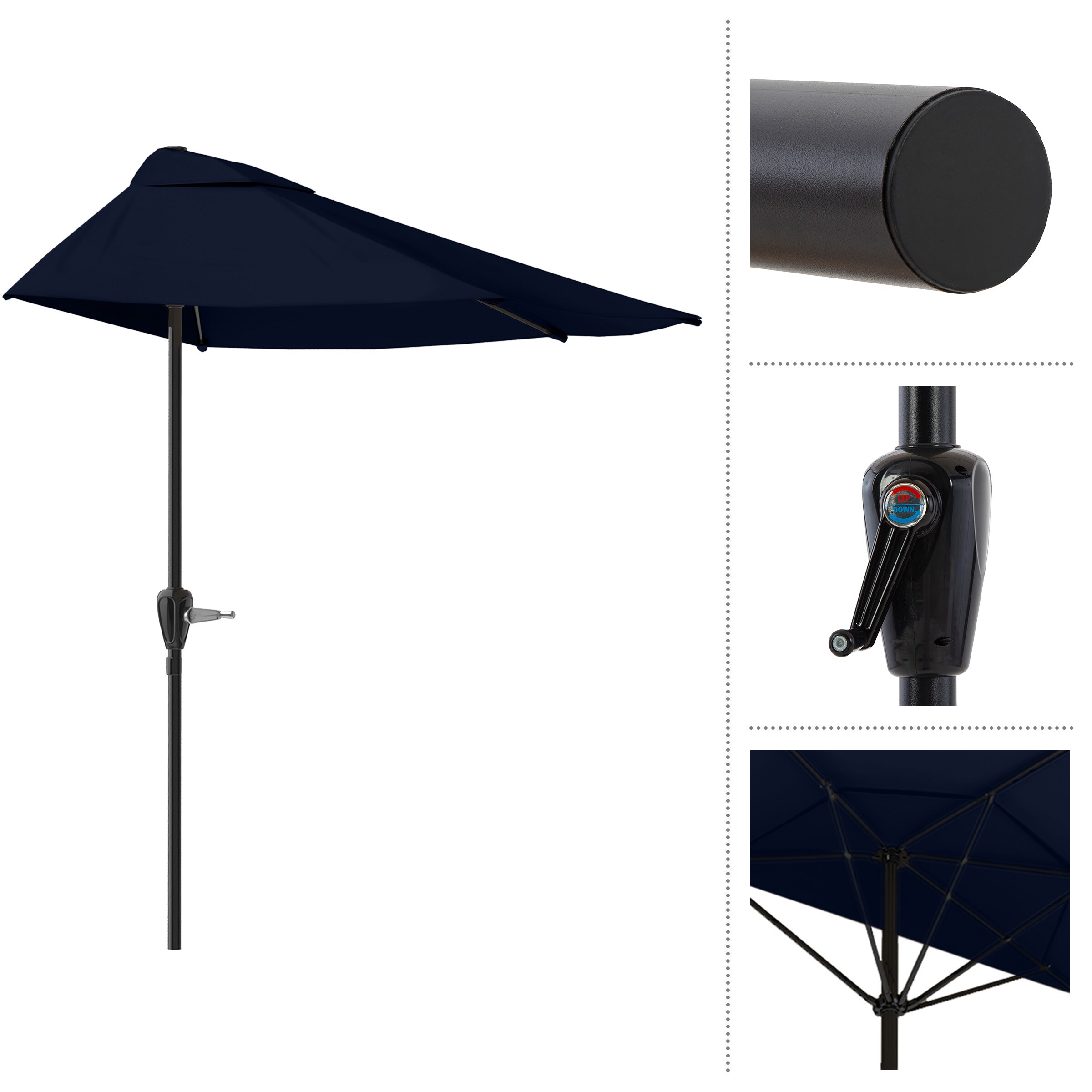 Navy Blue 9ft Half Round Steel Patio Umbrella