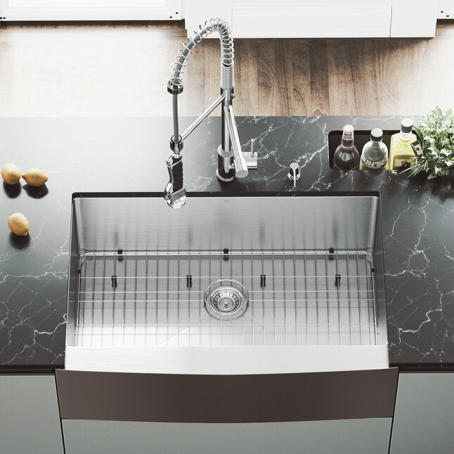 VIGO Bedford 33-in x 22.25-in Stainless Steel Single Bowl Tall (8-in or Larger) Undermount Apron Front/Farmhouse Commercial/Residential Workstation Kitchen Sink All-in-One Kit VIGO Bedford 33-in x 22.25-in Stainless Steel Single Bowl Tall (8-in or Larger) Undermount Apron Front/Farmhouse Commercial/Residential Workstation Kitchen Sink All-in-One Kit