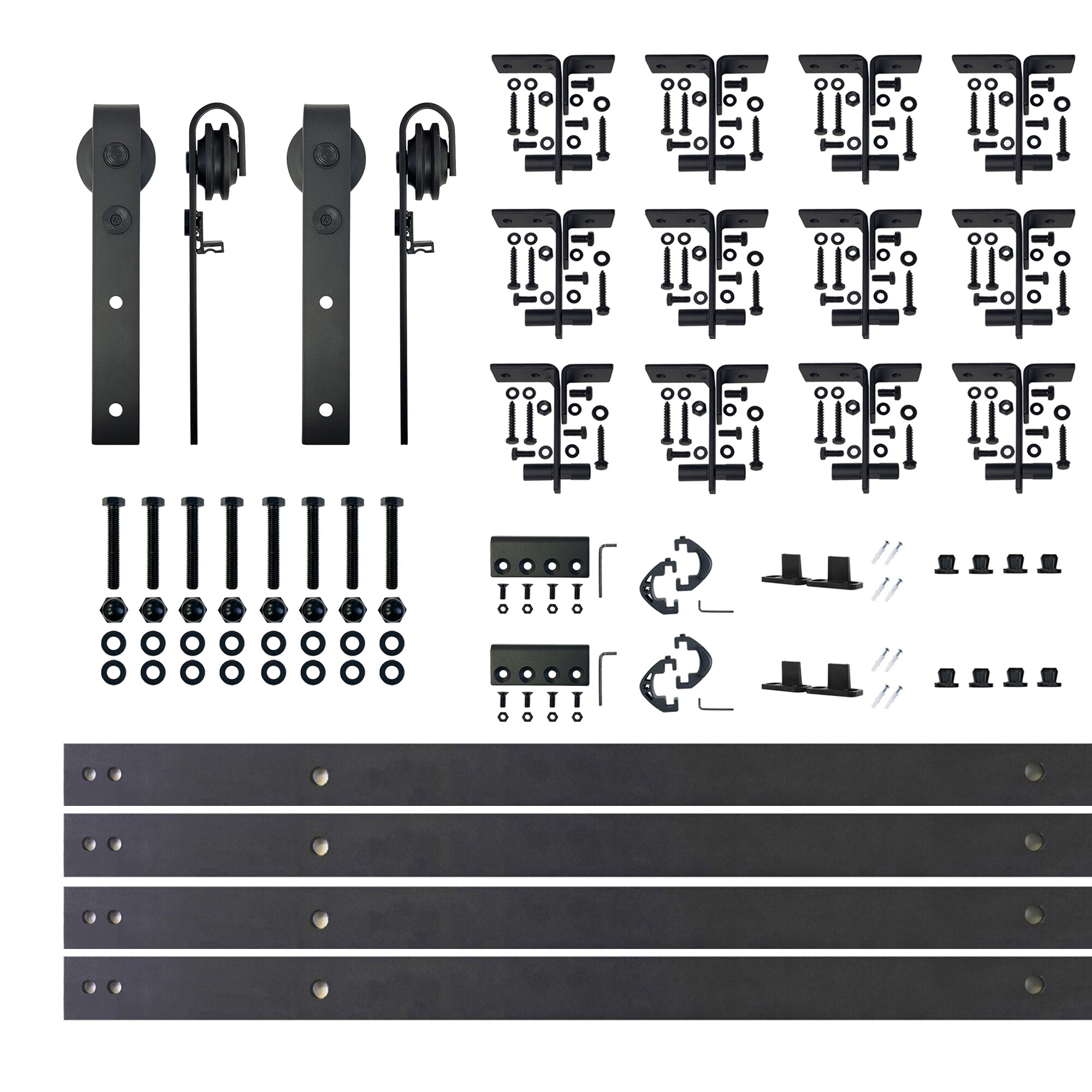 HOMACER CM-YT4TGH168C 168-in Rustic black Black Indoor J-strap Single bypass Barn door hardware kit