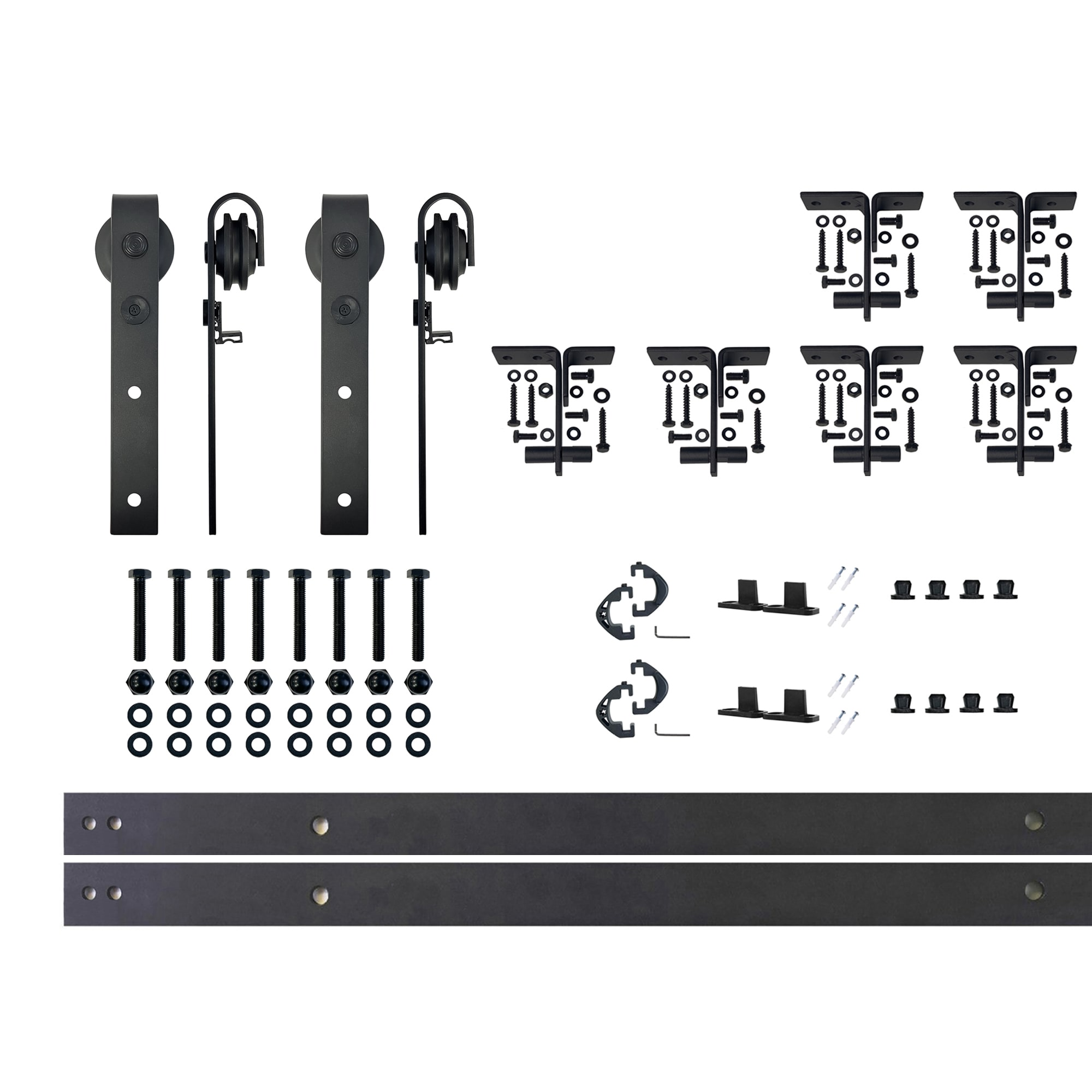 HOMACER CM-YT4TGH090C 90-in Rustic black Black Indoor J-strap Single bypass Barn door hardware kit