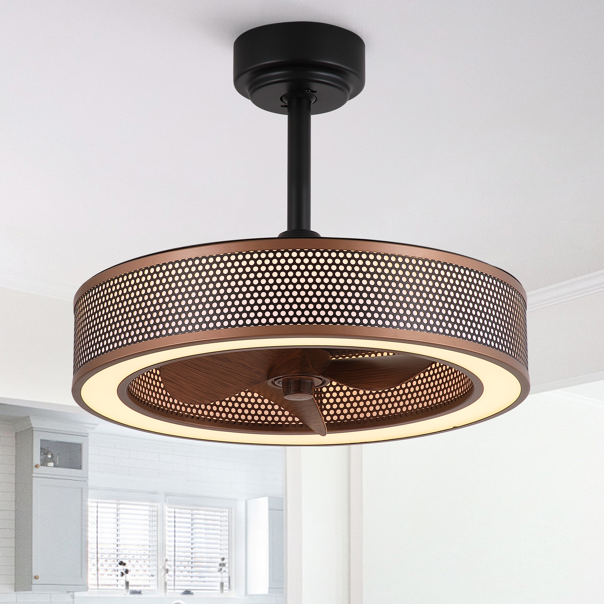 Sevenine Willoway 20 in. Coffee Brown with 3 Faux Wood Blades Integrated LED Downrod Fandelier Small Ceiling Fan with Light and Remote Control Included For Kitchen Bedroom and Hallway
