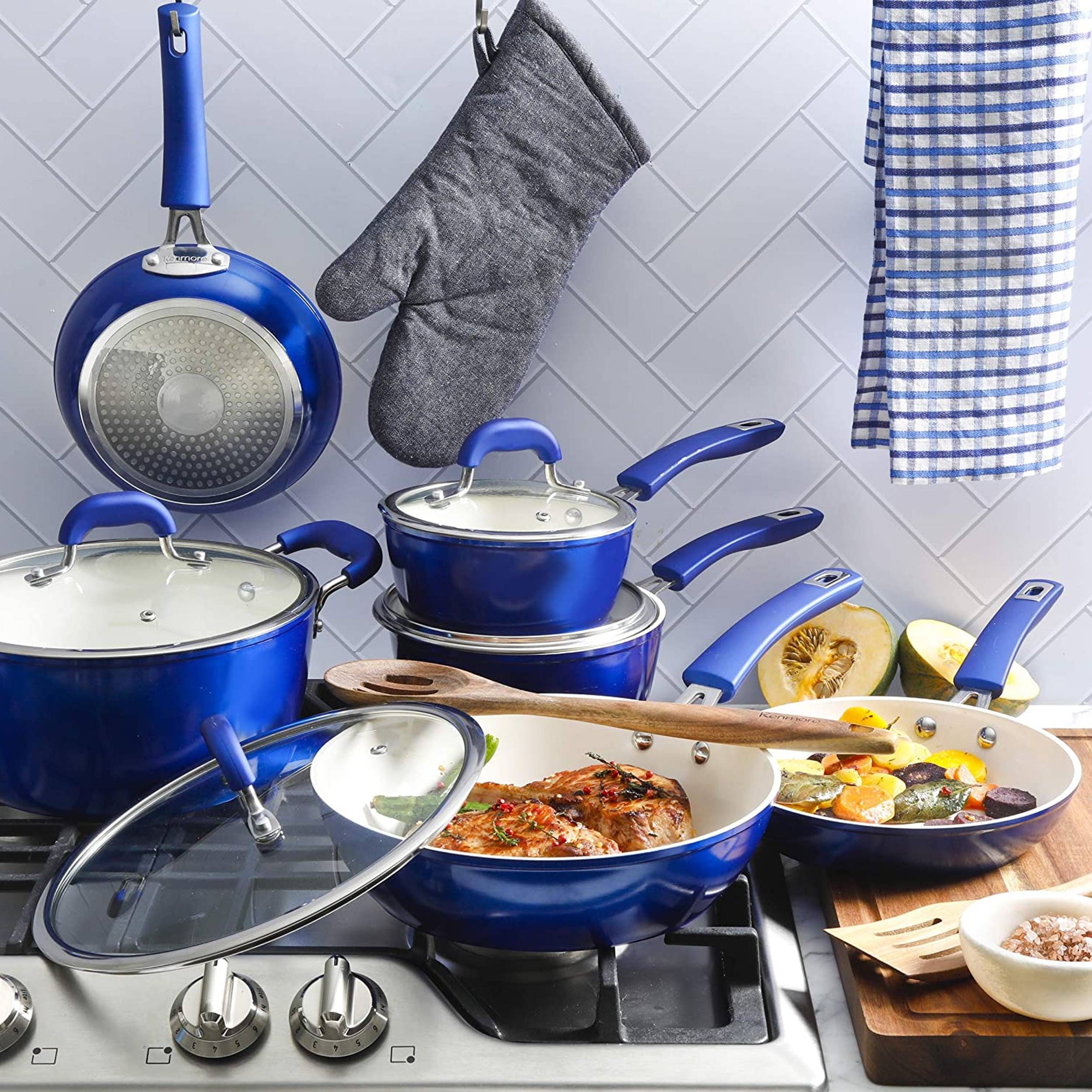 Kenmore Andover Aluminum Cookware Set 10 Piece - Glacier Blue