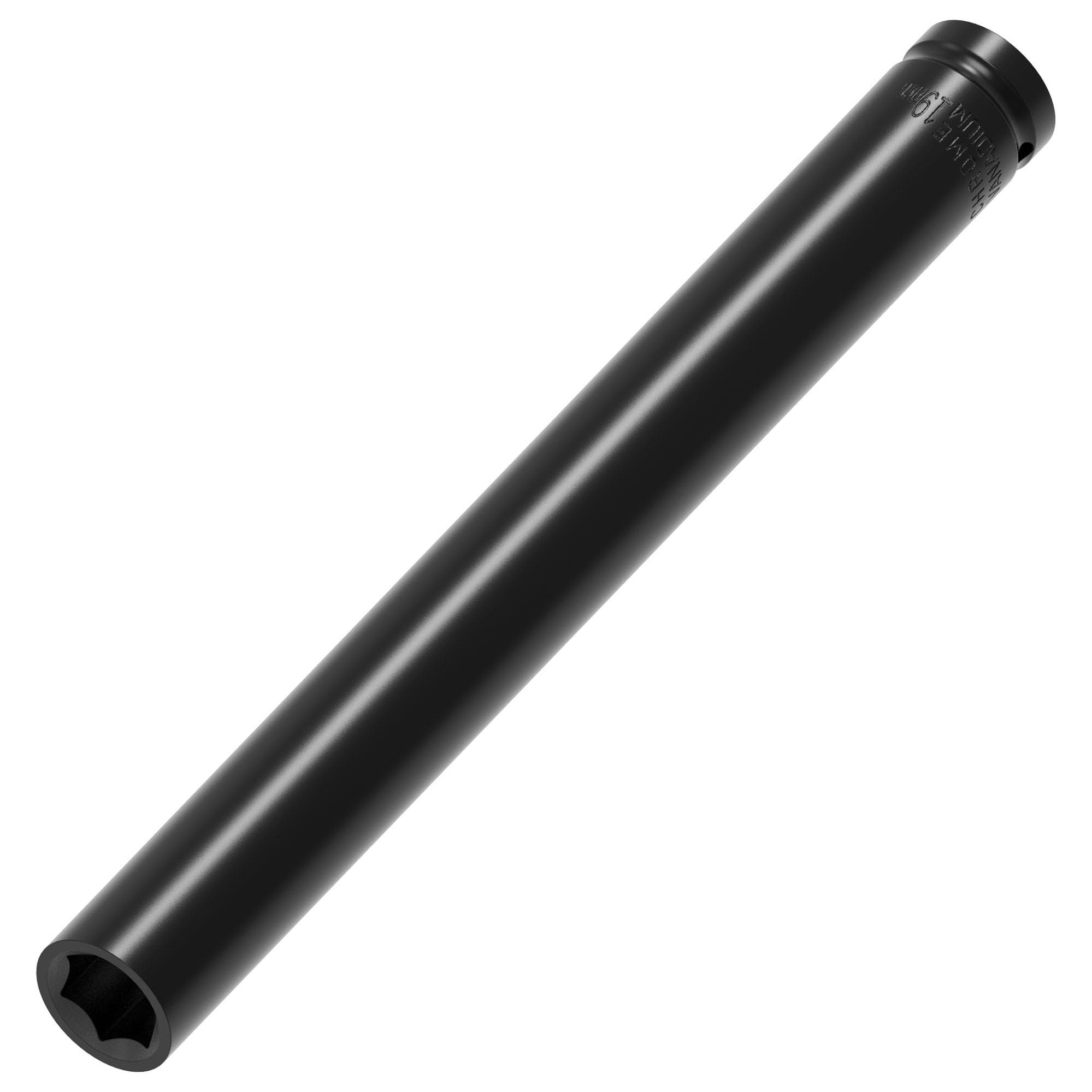 Linder Group Inc Half inch drive 19 millimeter deep impact socket long reach 12 inch length 6 point metric size heat treated chrome vanadium steel 1 Piece