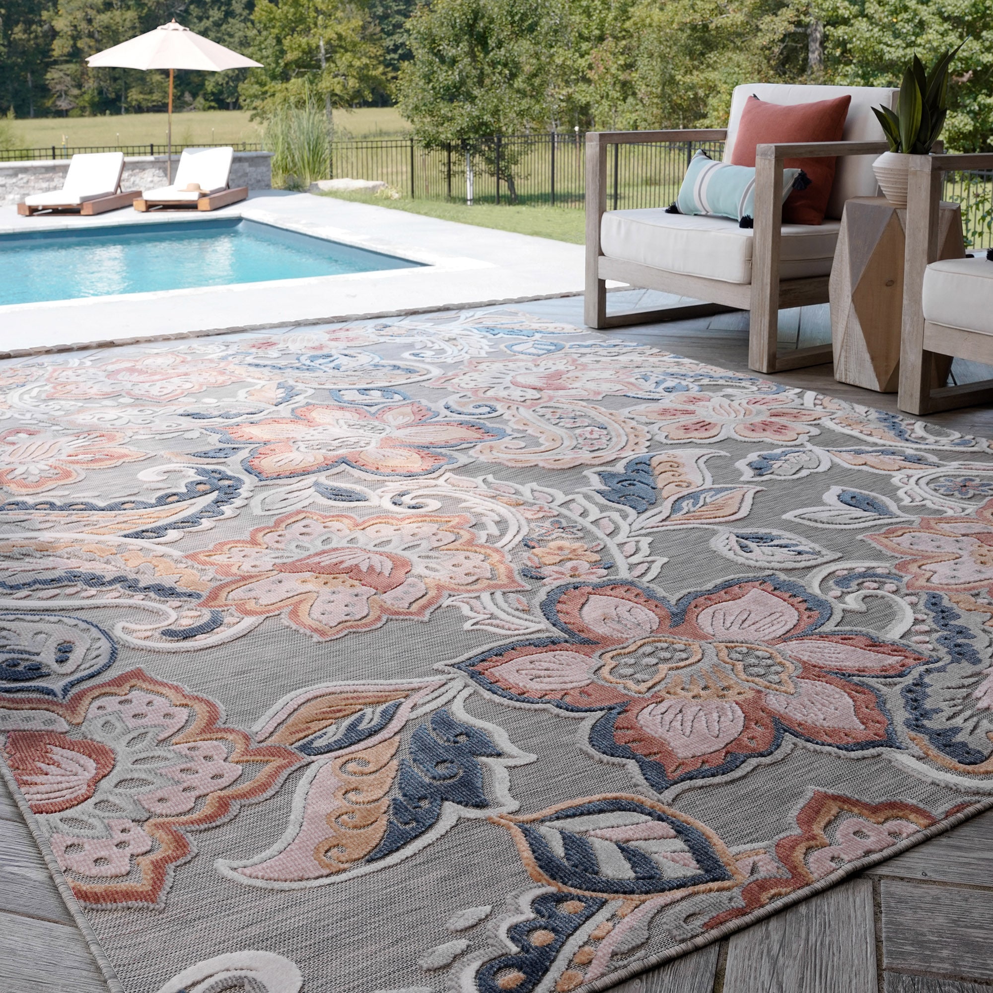 Tayse TRP1309 5X7 Tropic 5 x 7 (ft) Flatweave Polypropylene Gray Rectangular Indoor/Outdoor Area rug
