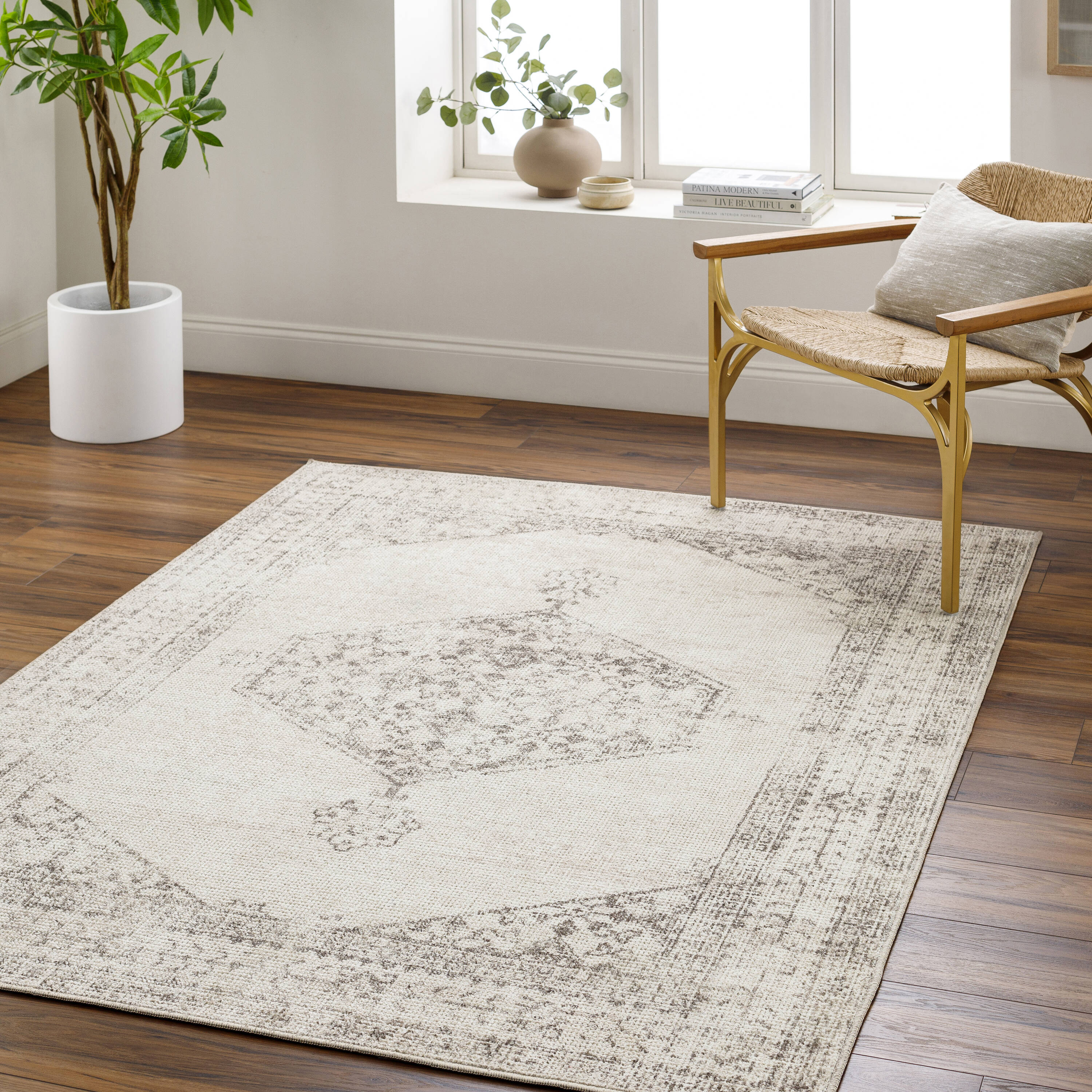 Livabliss PNWOL2300-2745 Our PNW Home Olympic 2 x 4 (ft) Polyester Tan Rectangular Indoor Medallion Area rug