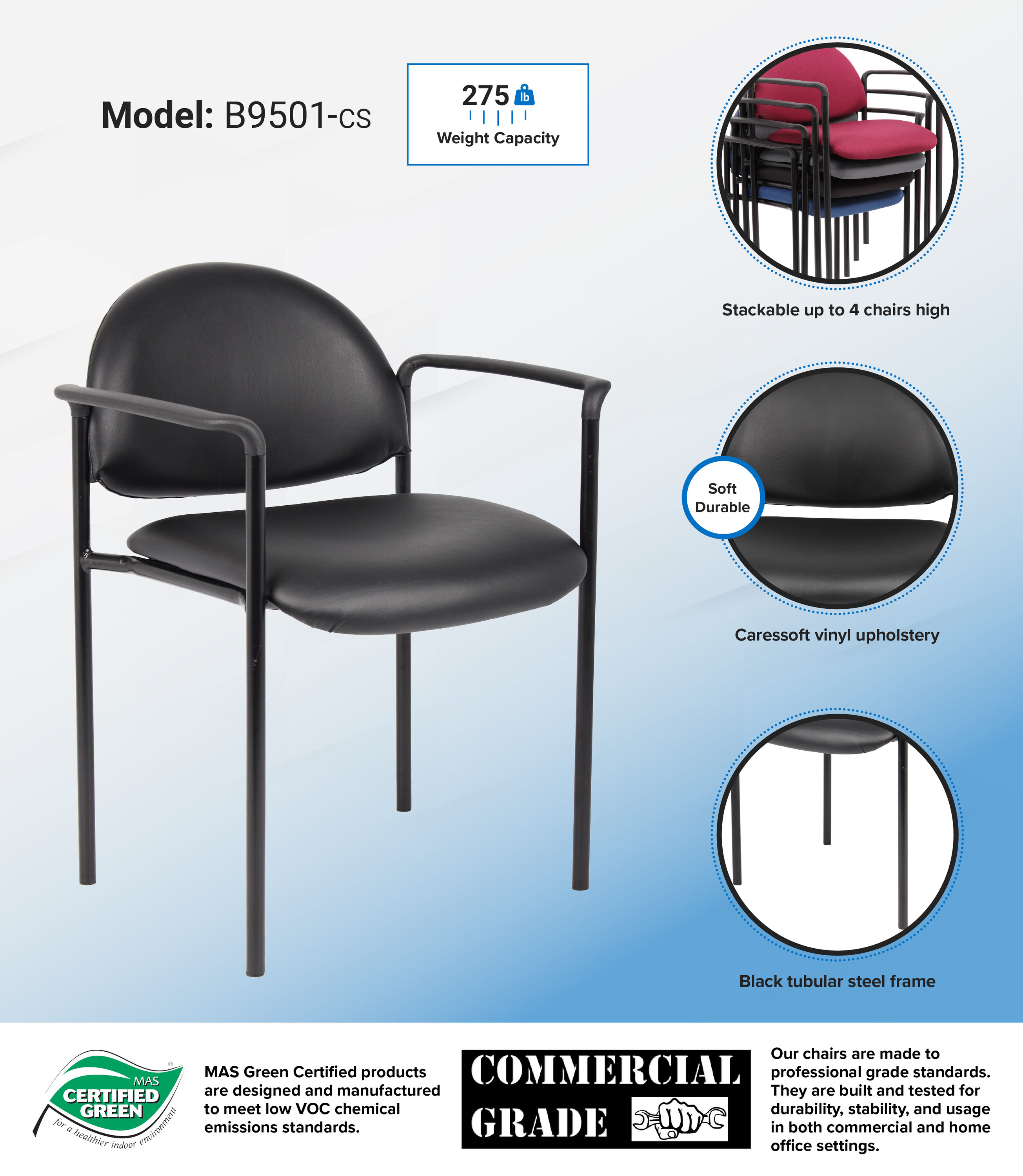 Contemporary Black Caressoft Stacking Chair with Metal Frame