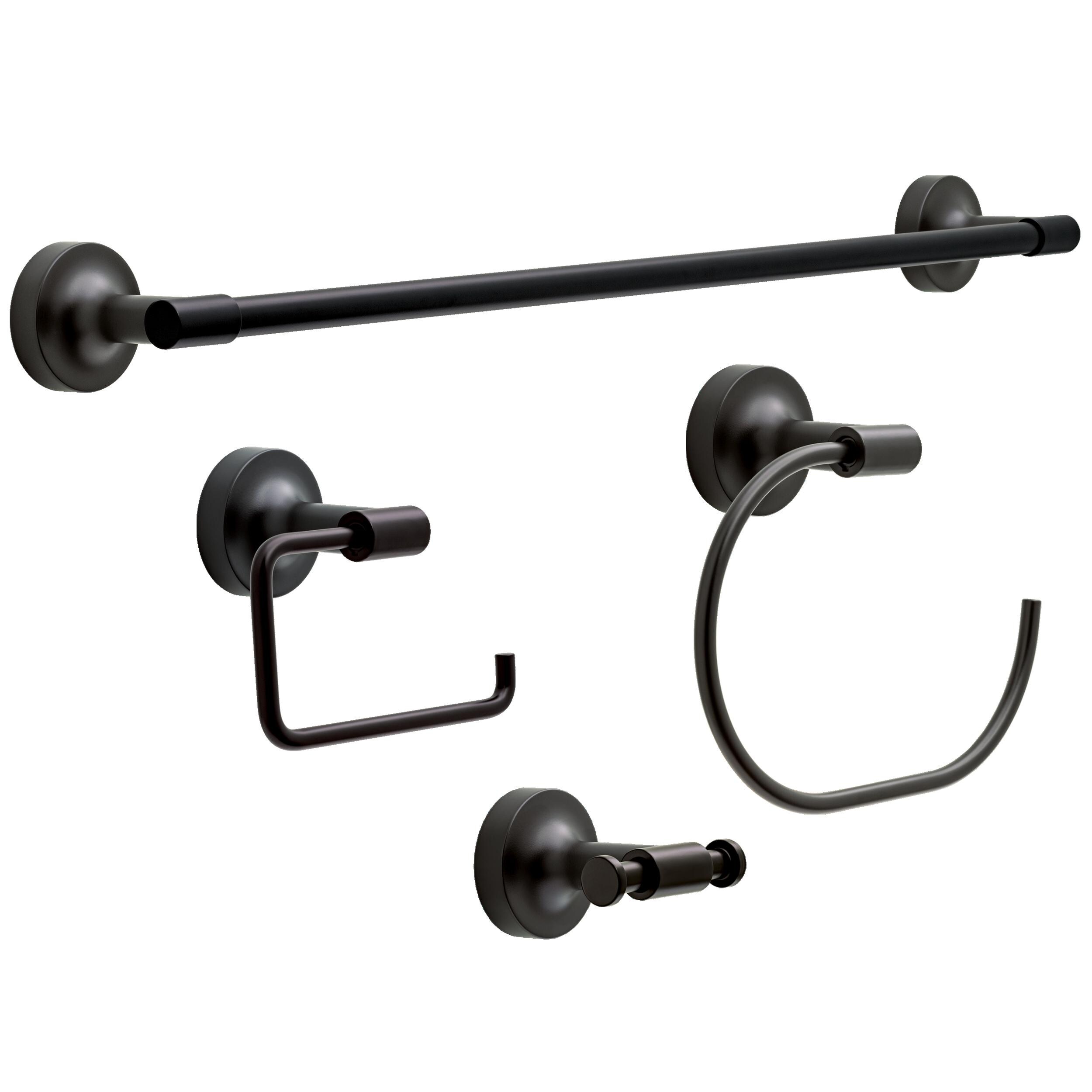 Franklin Brass VOI64-MB-VK 4 -Piece Voisin Matte Black Decorative Bathroom Hardware Set Towel Bar, Toilet Paper Holder, Towel Ring ,Robe Hook Included