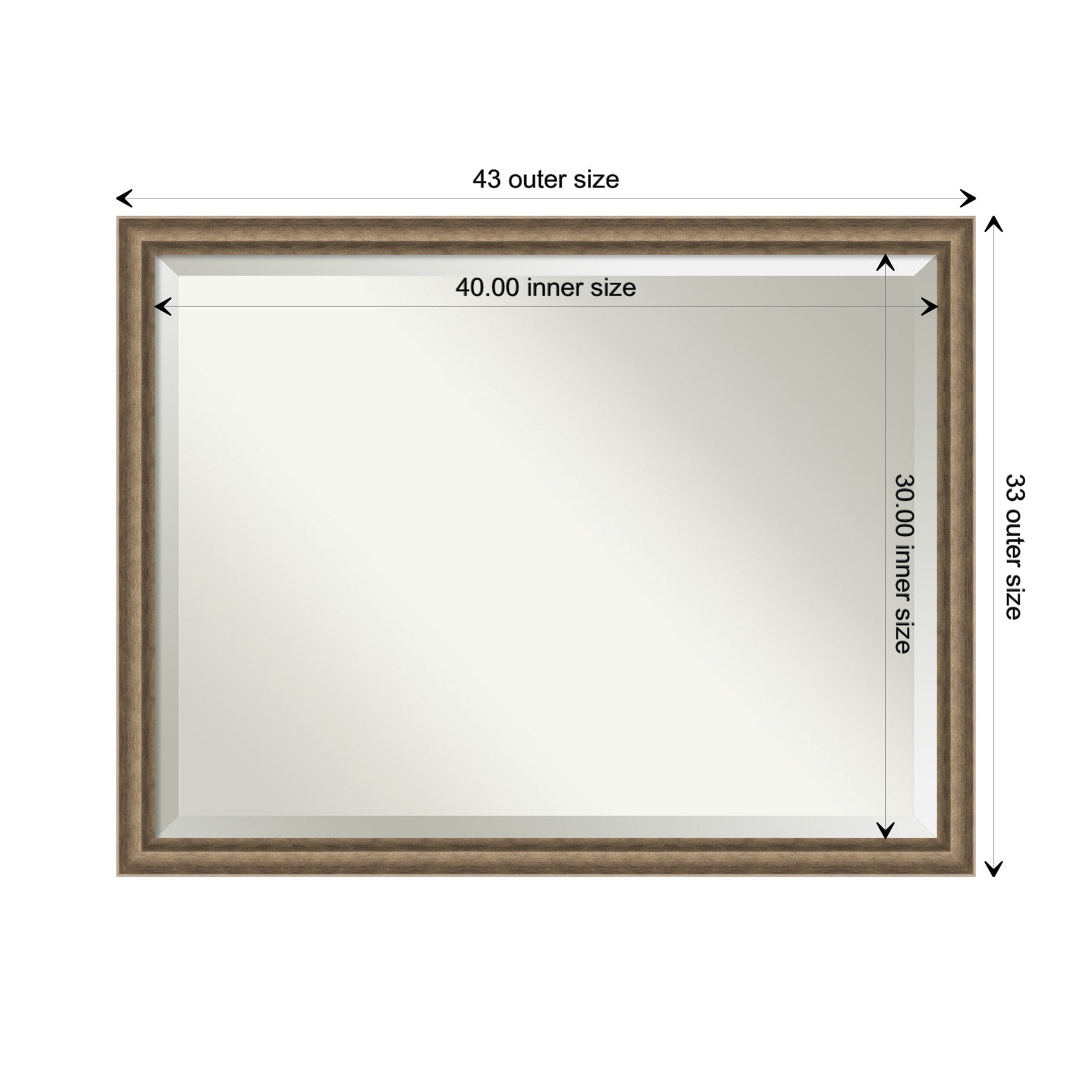 Angled Bronze Wood Frame Rectangular Wall Mirror, 43.25 x 33.25 Inches