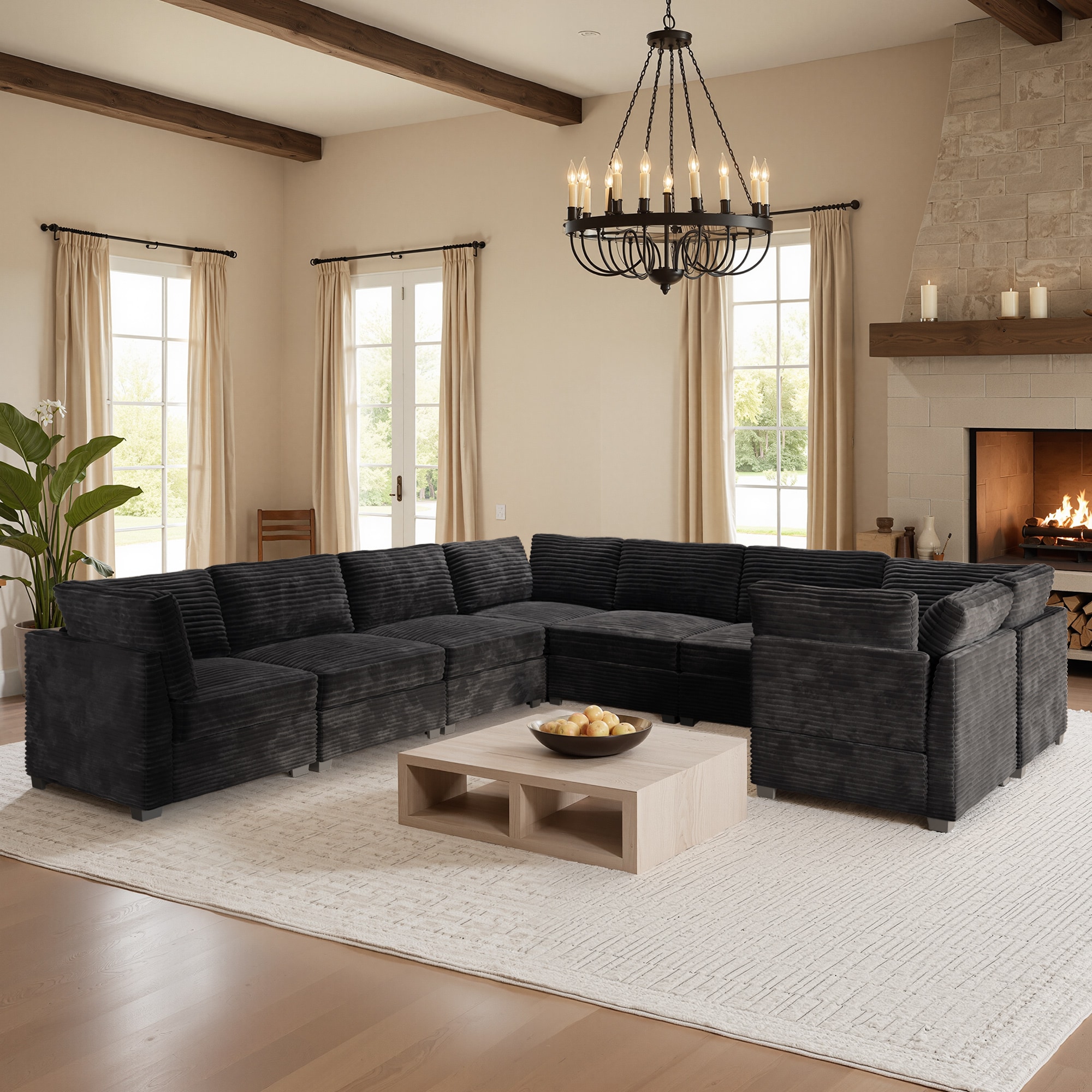ALTRIGUS 6L-YOYO430-82-AL 130.72-in W Modern Black Plush 6+seats Sectional