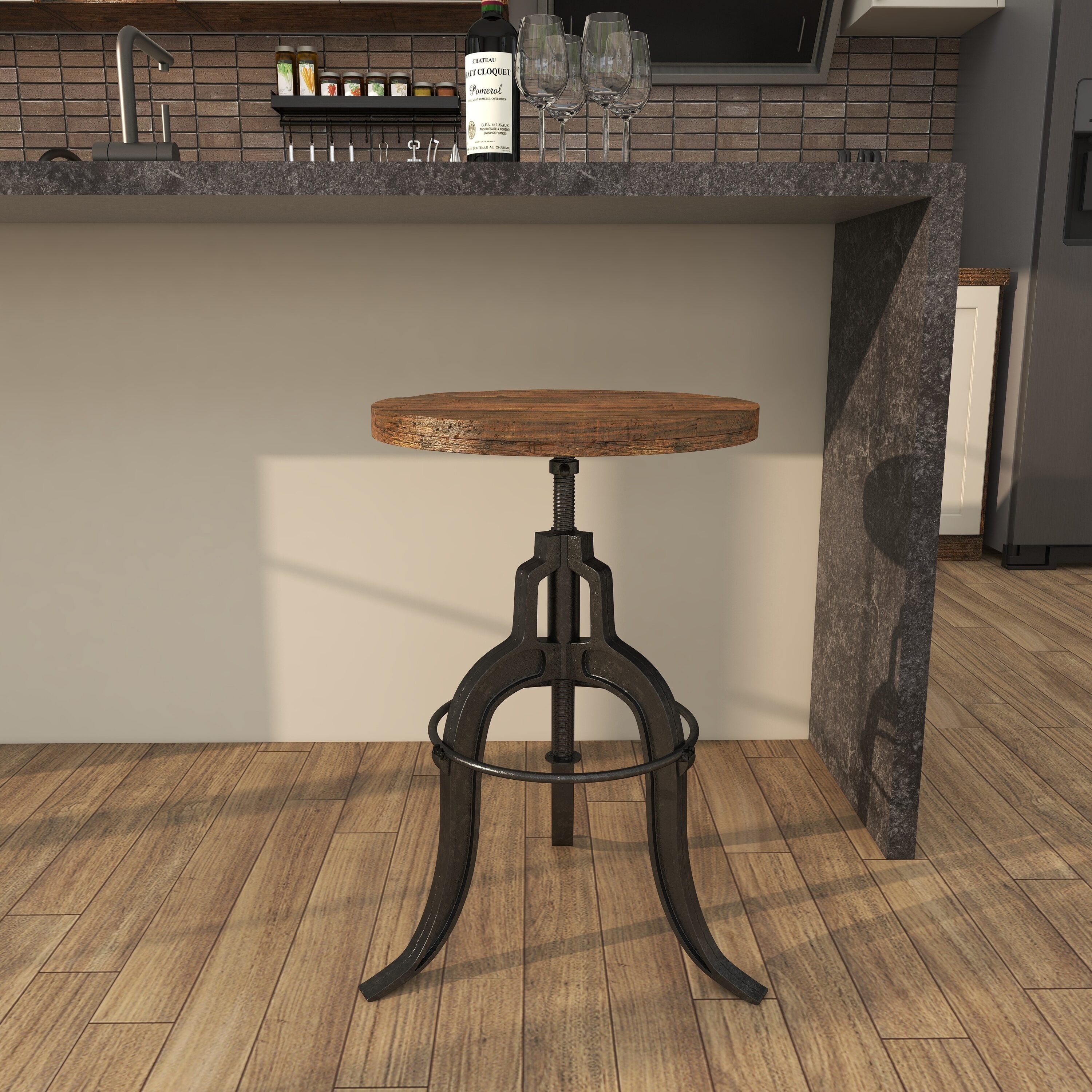 Round Reclaimed Wood Industrial Dining Height Stool