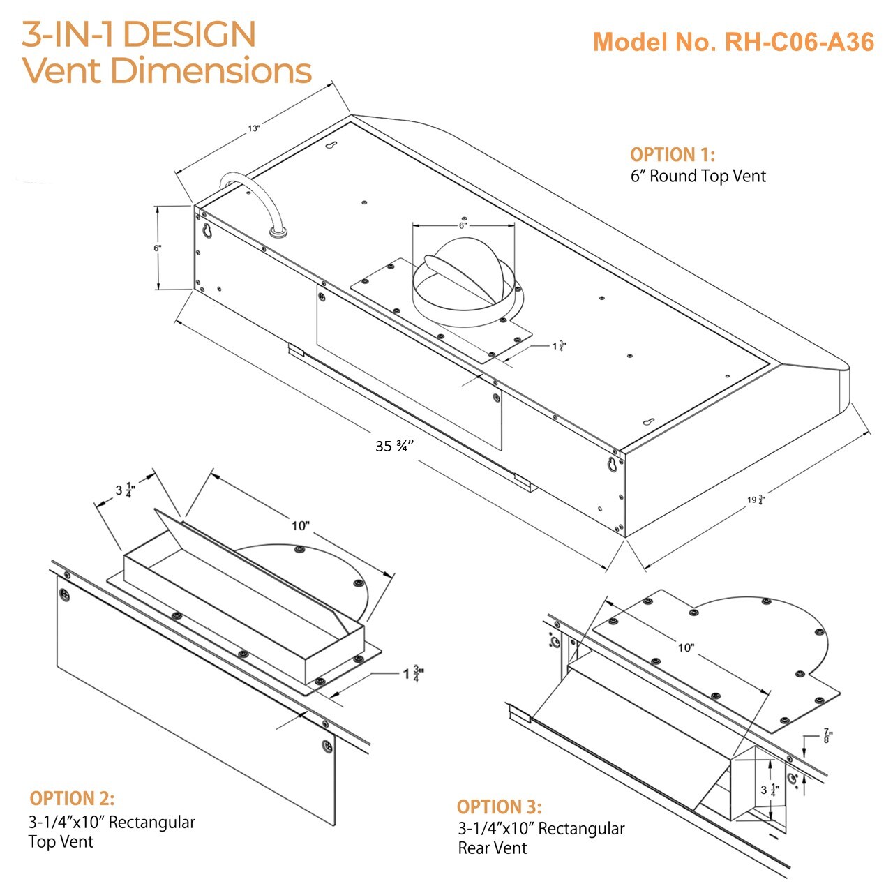Awoco RH-C06-A36 Undercabinet-Range-Hoods - View #7