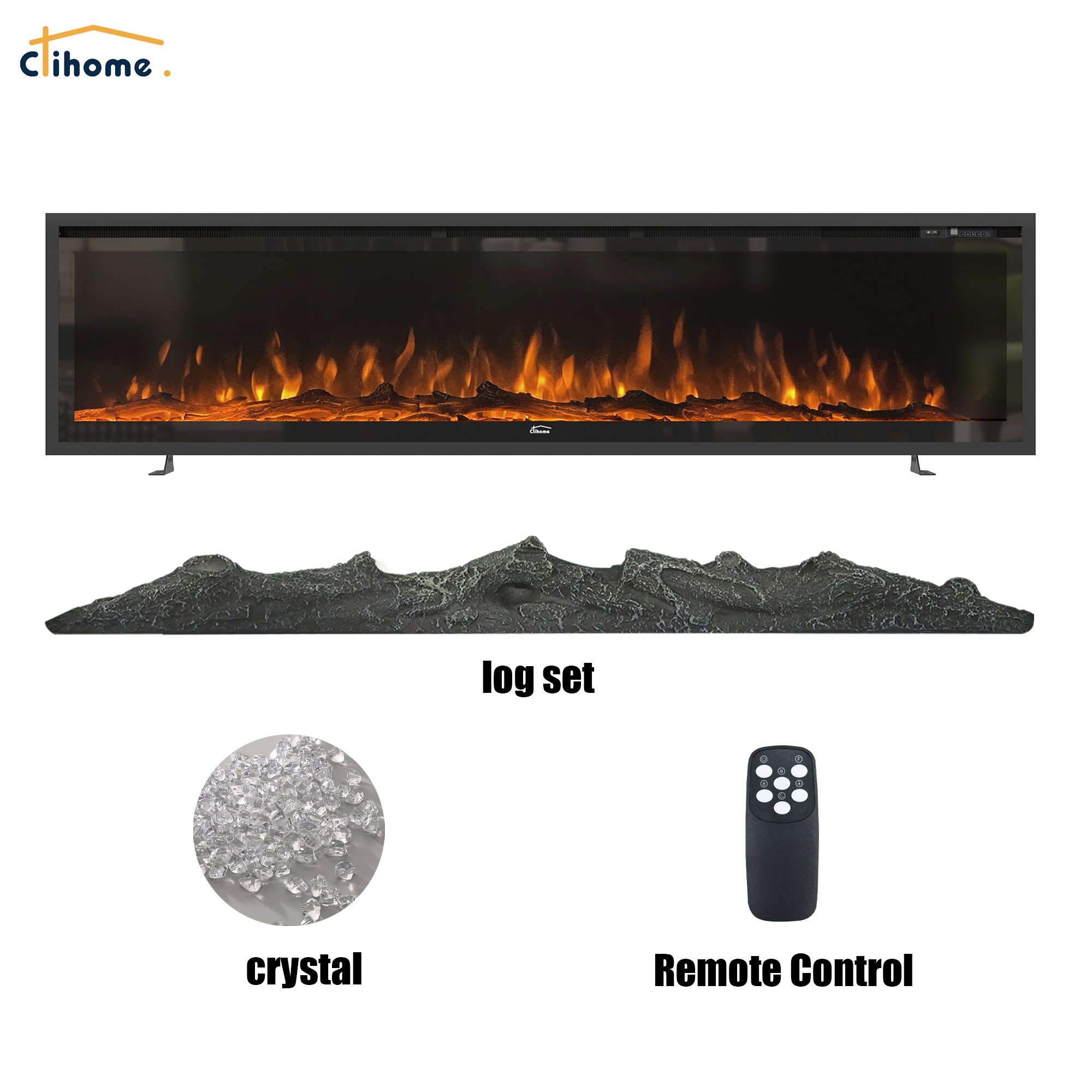 Clihome CL-R60 72-Inches W Black Wall mount Fan-forced Wall-mount Electric Fireplace with Remote Control Included