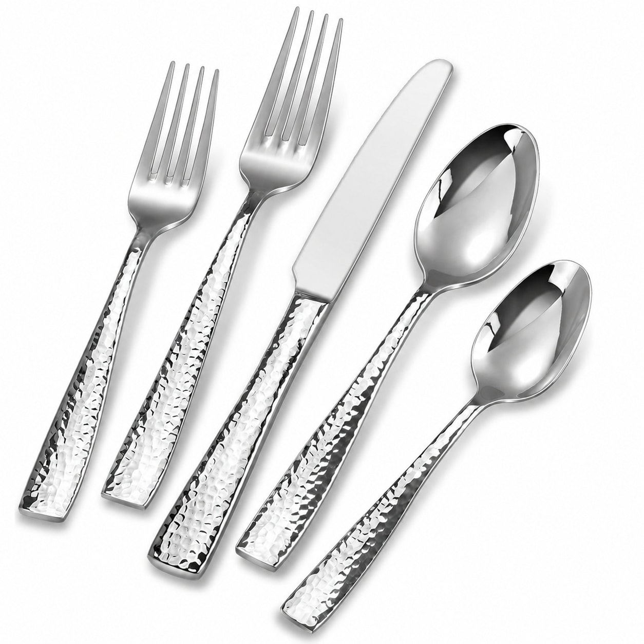 Aoibox  45 Piece Hammered Silverware Flatware Set 18 10 Stainless Steel Squared Edge Service for 8 with Hostess