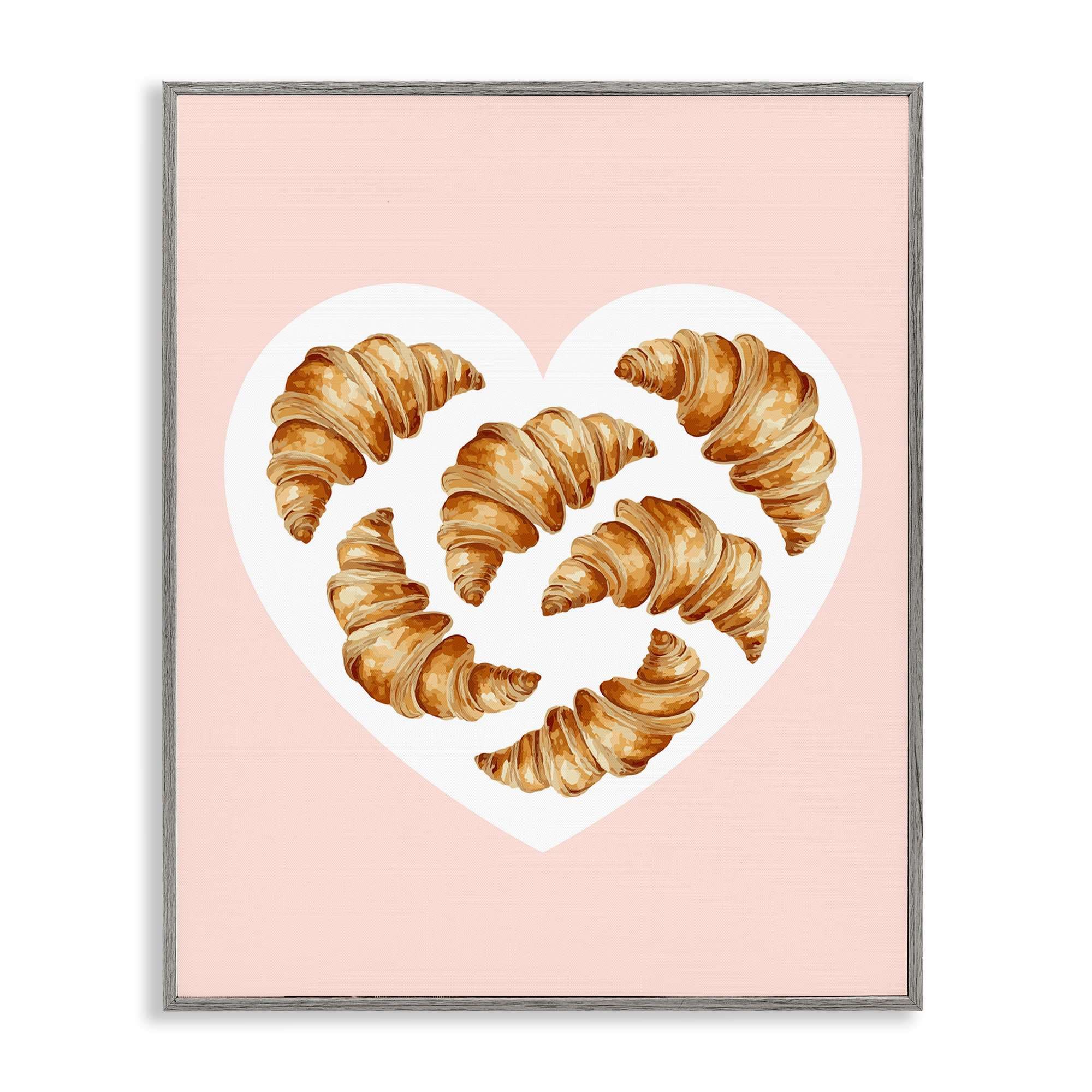 Stupell Industries BT-077-GFF-24X30 Morning Croissants in Heart Shape Gray Framed Giclee Art By Lil' Rue 24 x 30