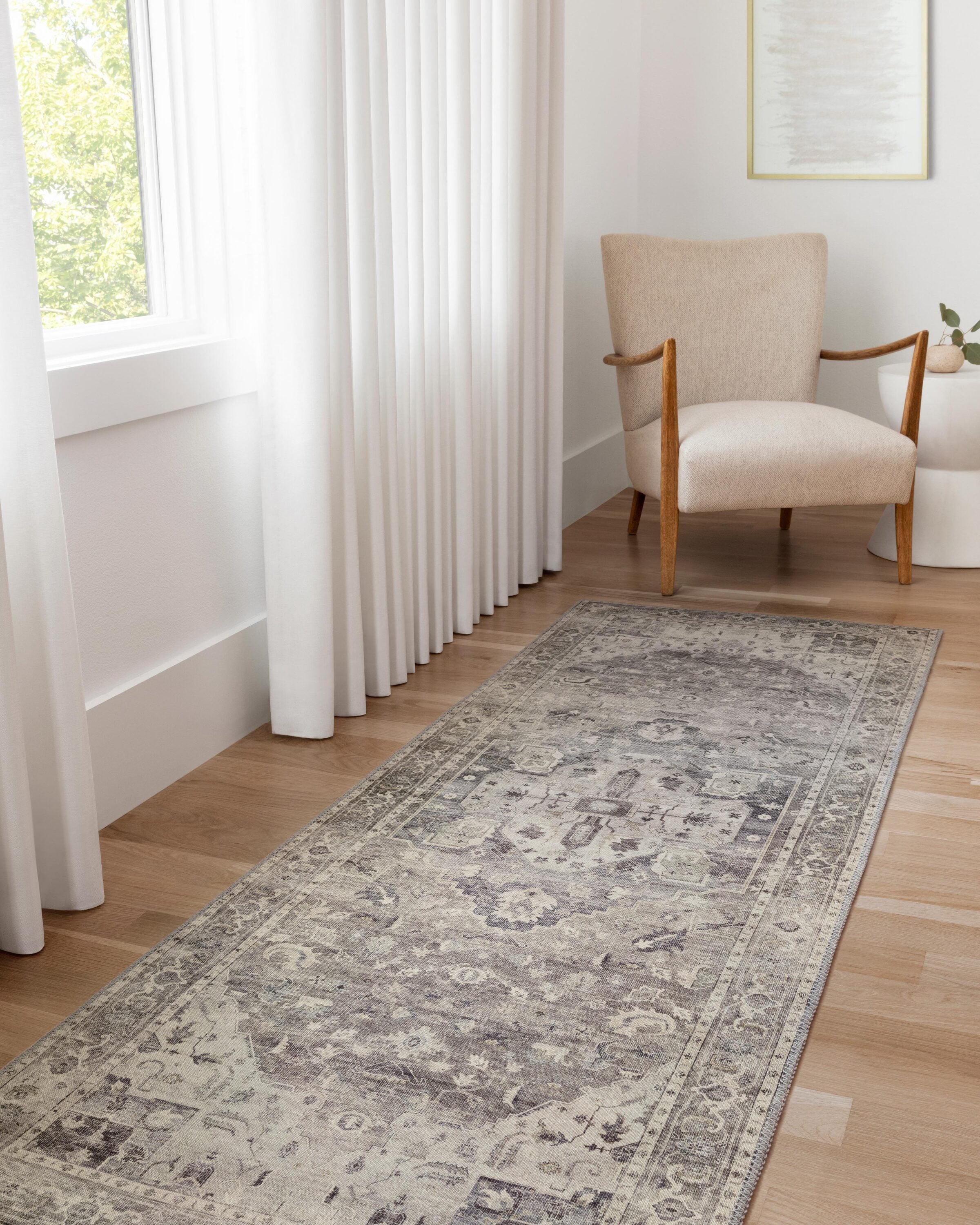 Loloi II HATHHTH-05STIV2676 Hathaway 3 x 8 (ft) Loomed Polyester Steel / Ivory Rectangular Indoor Distressed/Overdyed Oriental Area rug