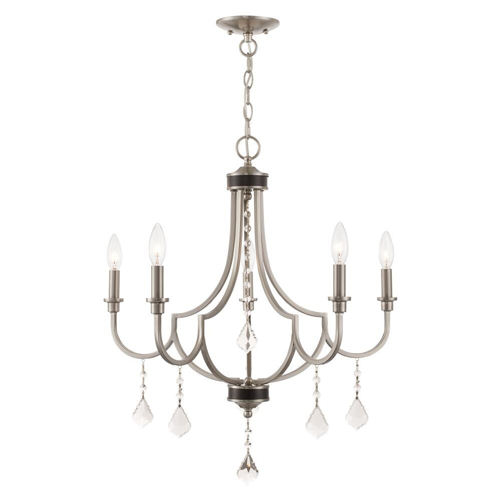 Livex Lighting 40885-91 Glendale 5 -Light Brushed Nickel Transitional Crystal For Use in Bathrooms, Bedrooms, Dining Rooms, Foyers, Kitchens, Living Rooms Chandelier