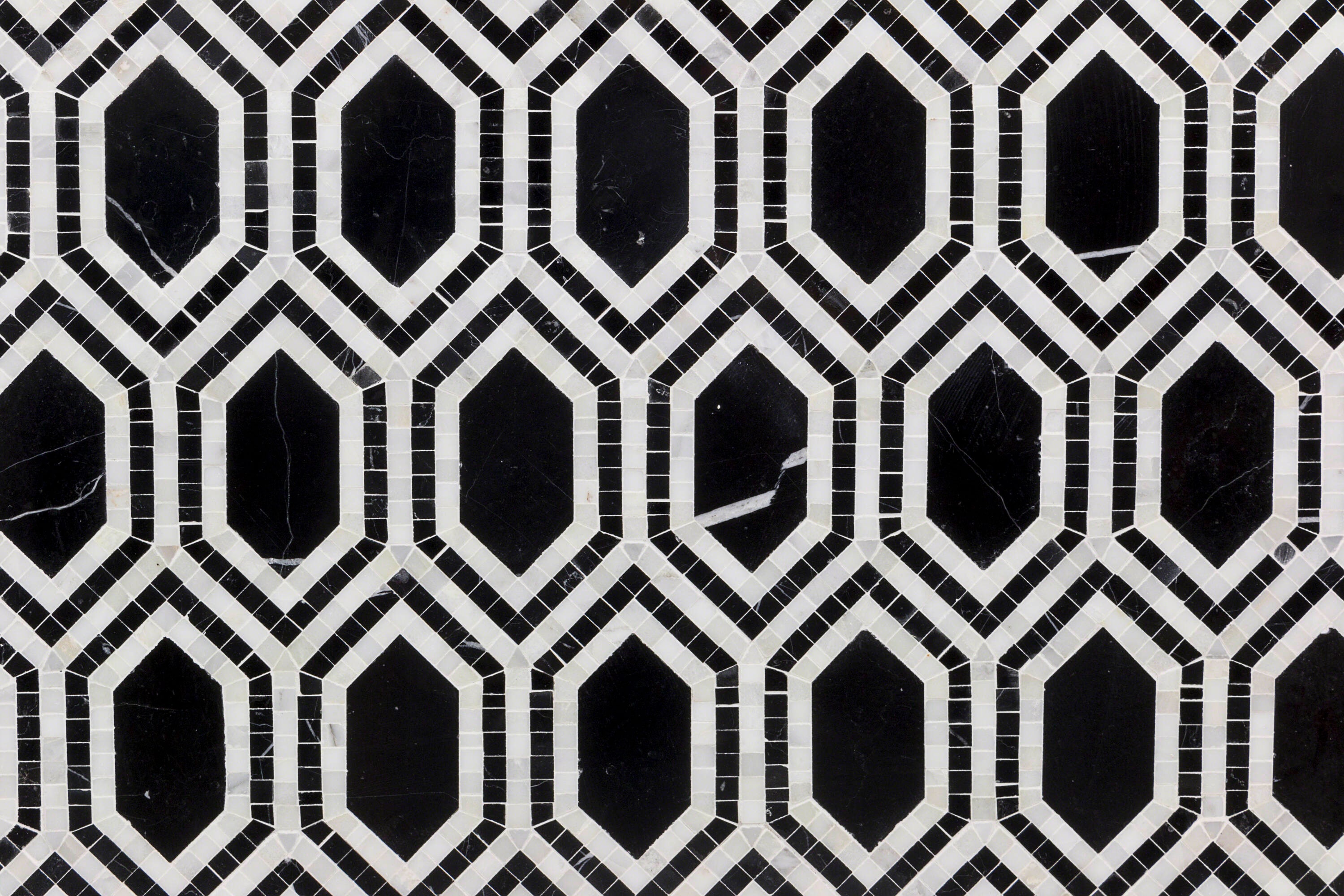 Artmore Tile EXT3RD101892 Finite Nero Marquina 9-in x 11-in Polished Natural stone Marble look Hexagon Mosaic Floor and Wall Tile ( 0.76 Piece )