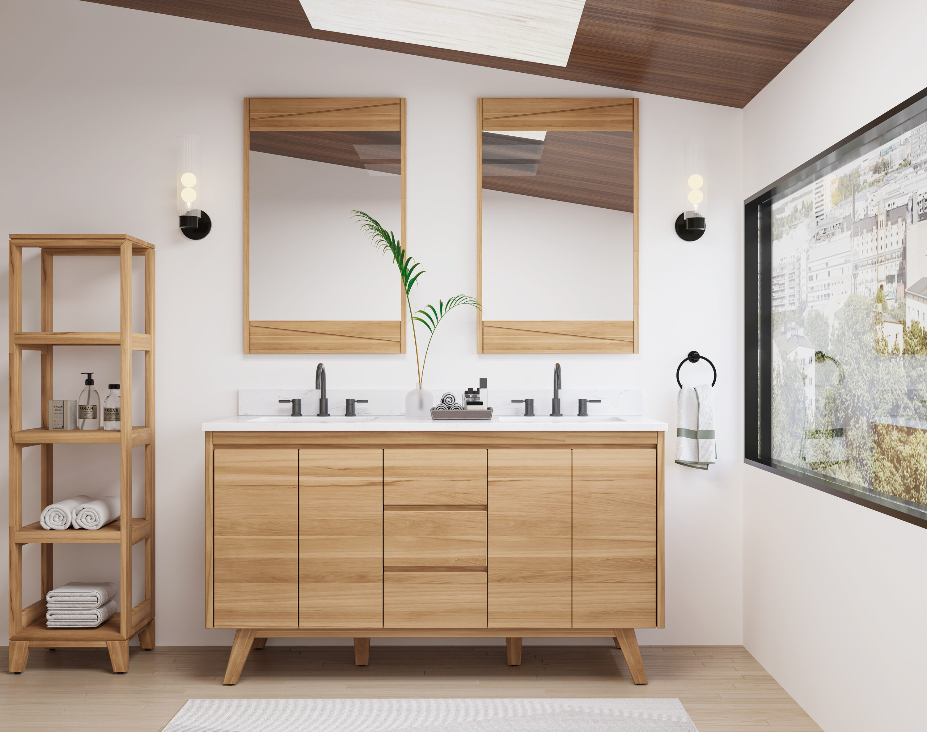 Coventry 61" Natural Teak Double Sink Vanity with Cala White Top