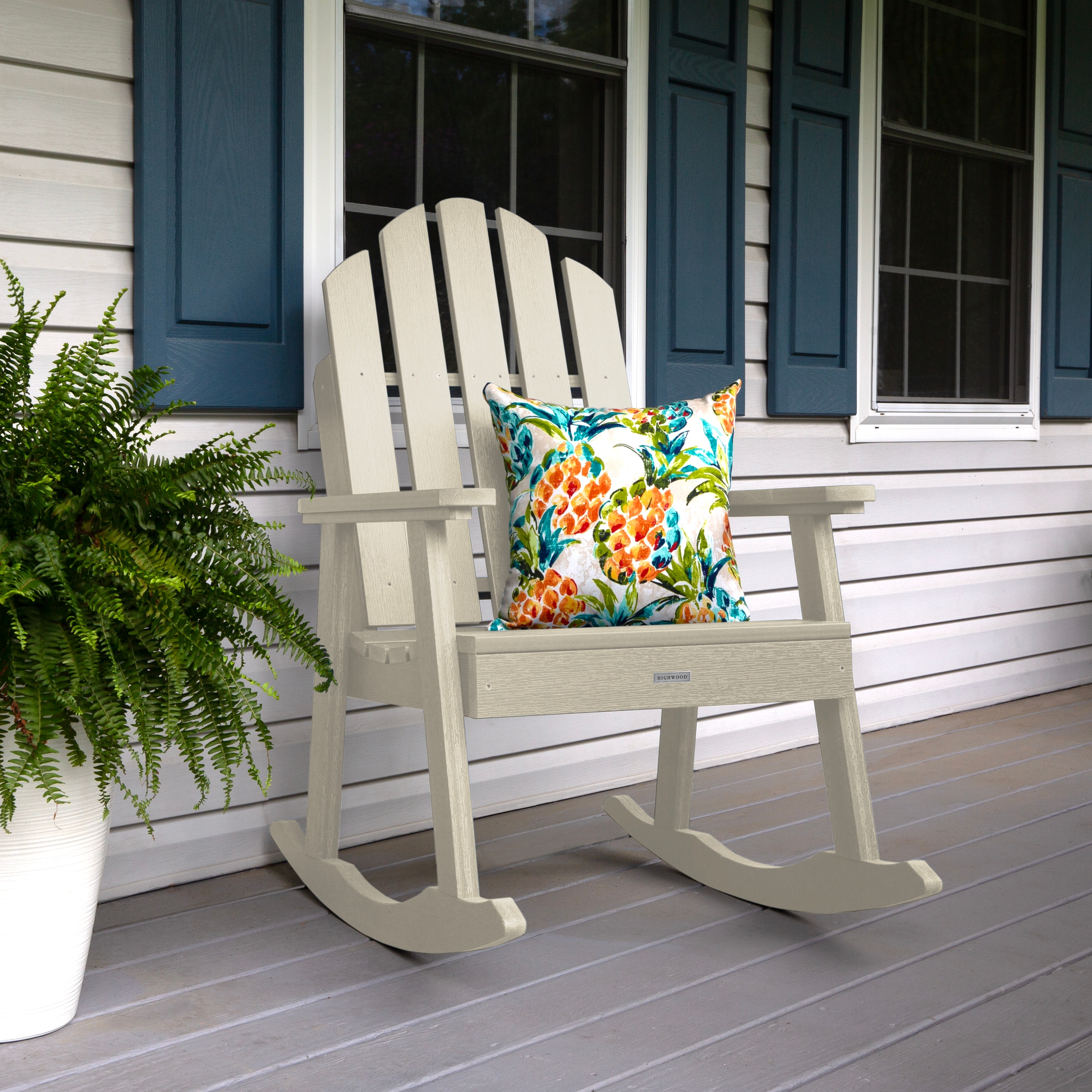 highwood AD-RKCH3-WAE The Classic Westport Whitewash Poly-lumber Frame Rocking Chair with Slat Seat