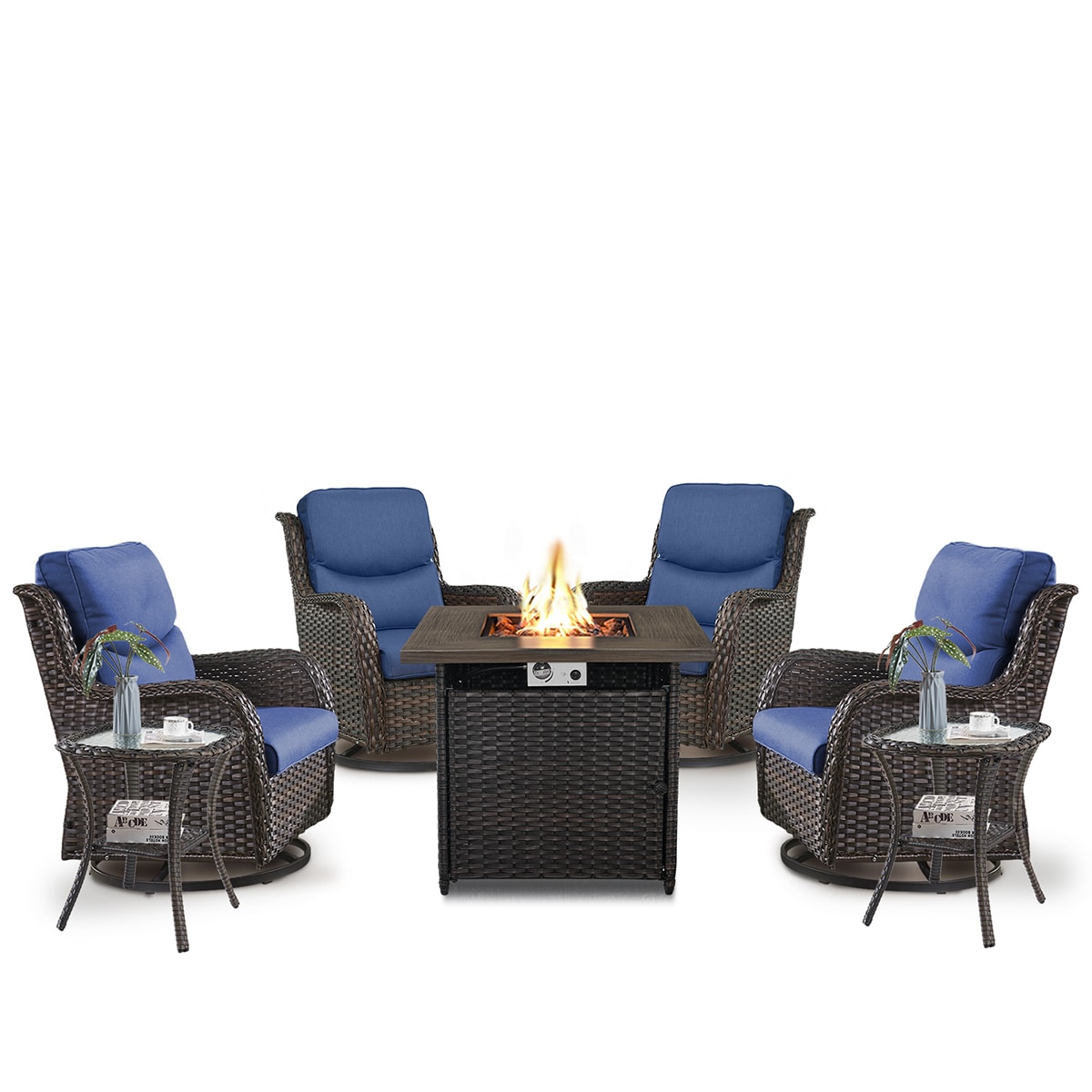 Rilyson FS098035XLX2-1 CAROLINA 7 -Piece Woven Patio Conversation Set with Blue Cushions