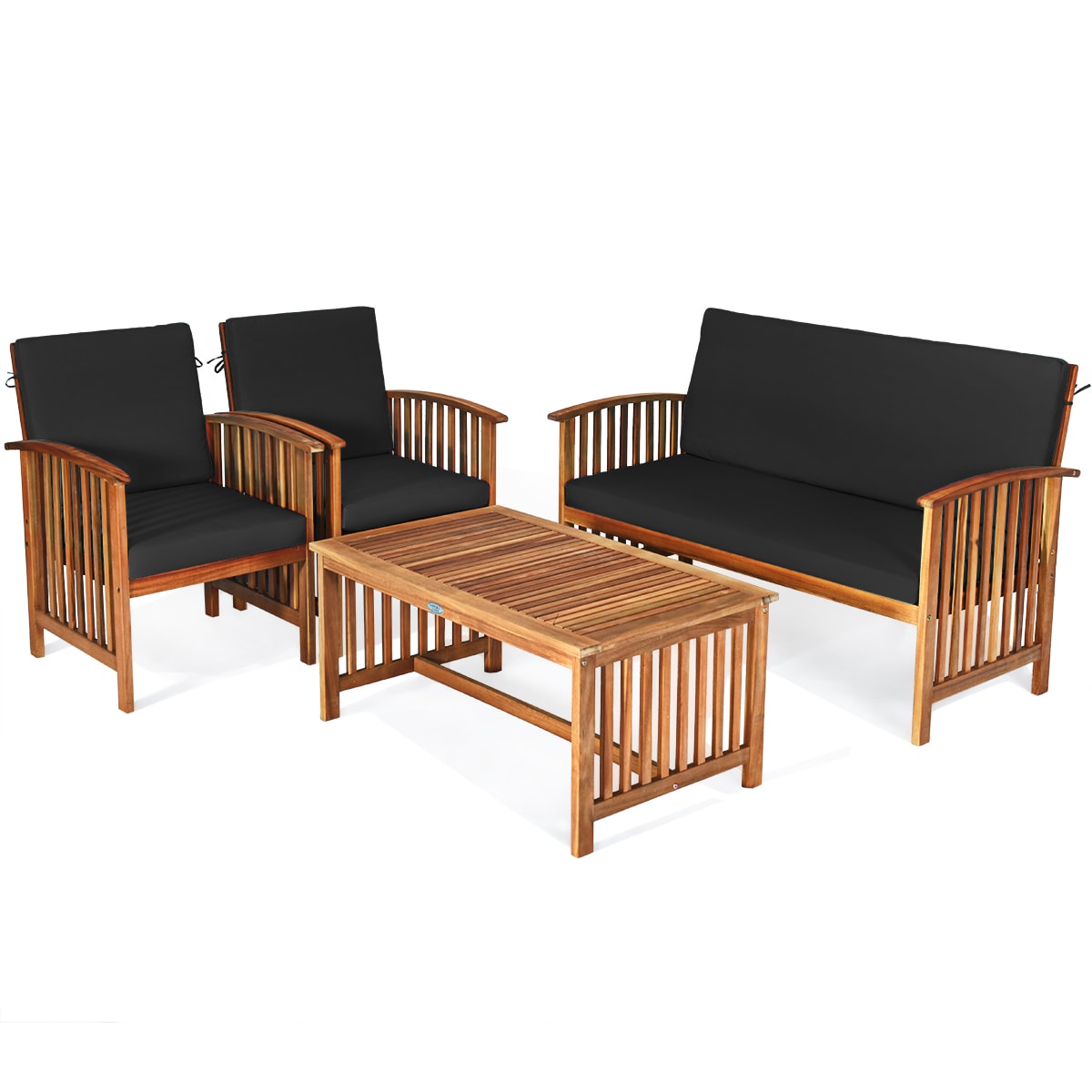 Costway HW63970BK+ 4 -Piece Patio Conversation Set with Black Cushions