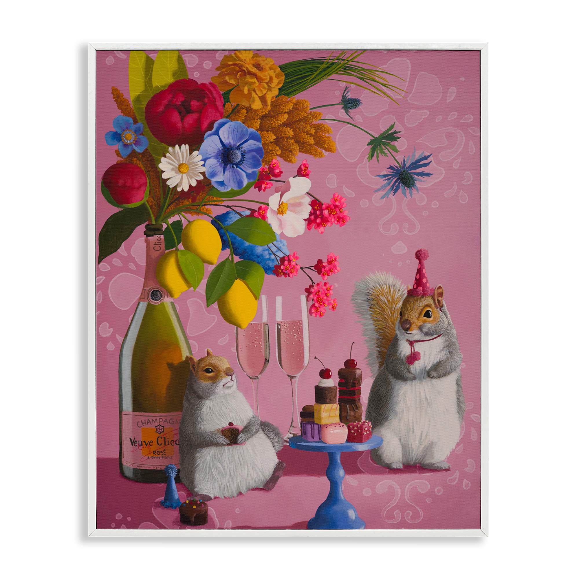 Stupell Industries BT-230-WFR-11X14 Party Hat Squirrels and Bouquet White Framed Giclee Art By Heather Gauthier 11 x 14