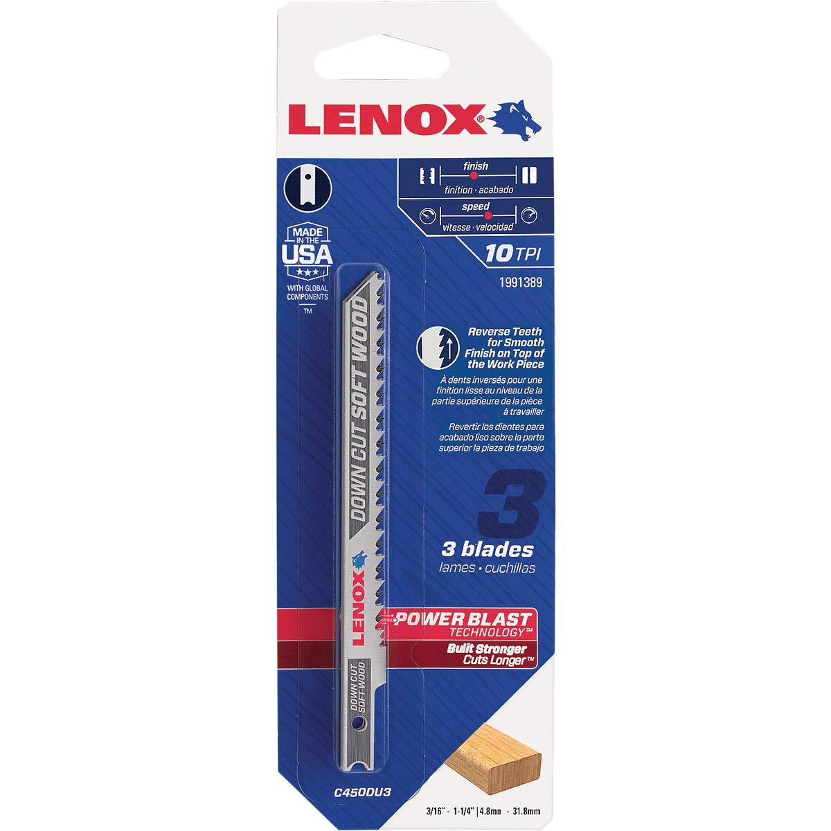 LENOX 1991389 U-Shank Down-Cut Wood Jigsaw Blades 4 in 10 TPI 3-Pack #1991389