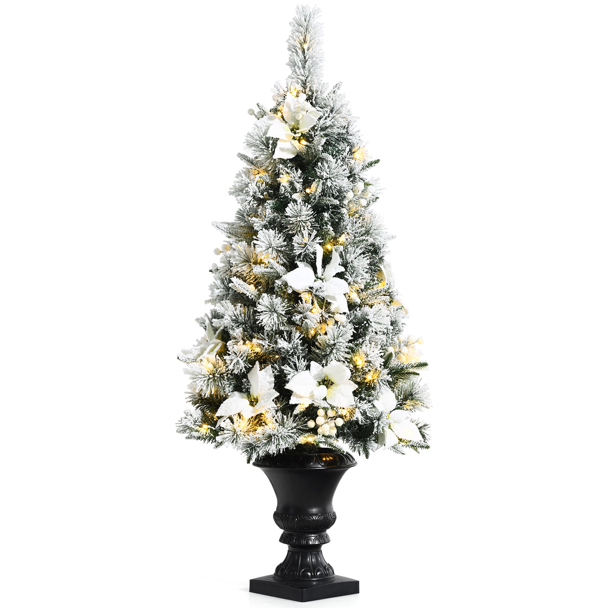 Costway CM23486US 4-ft Pre-lit Flocked Artificial Christmas Tree with White LED Lights